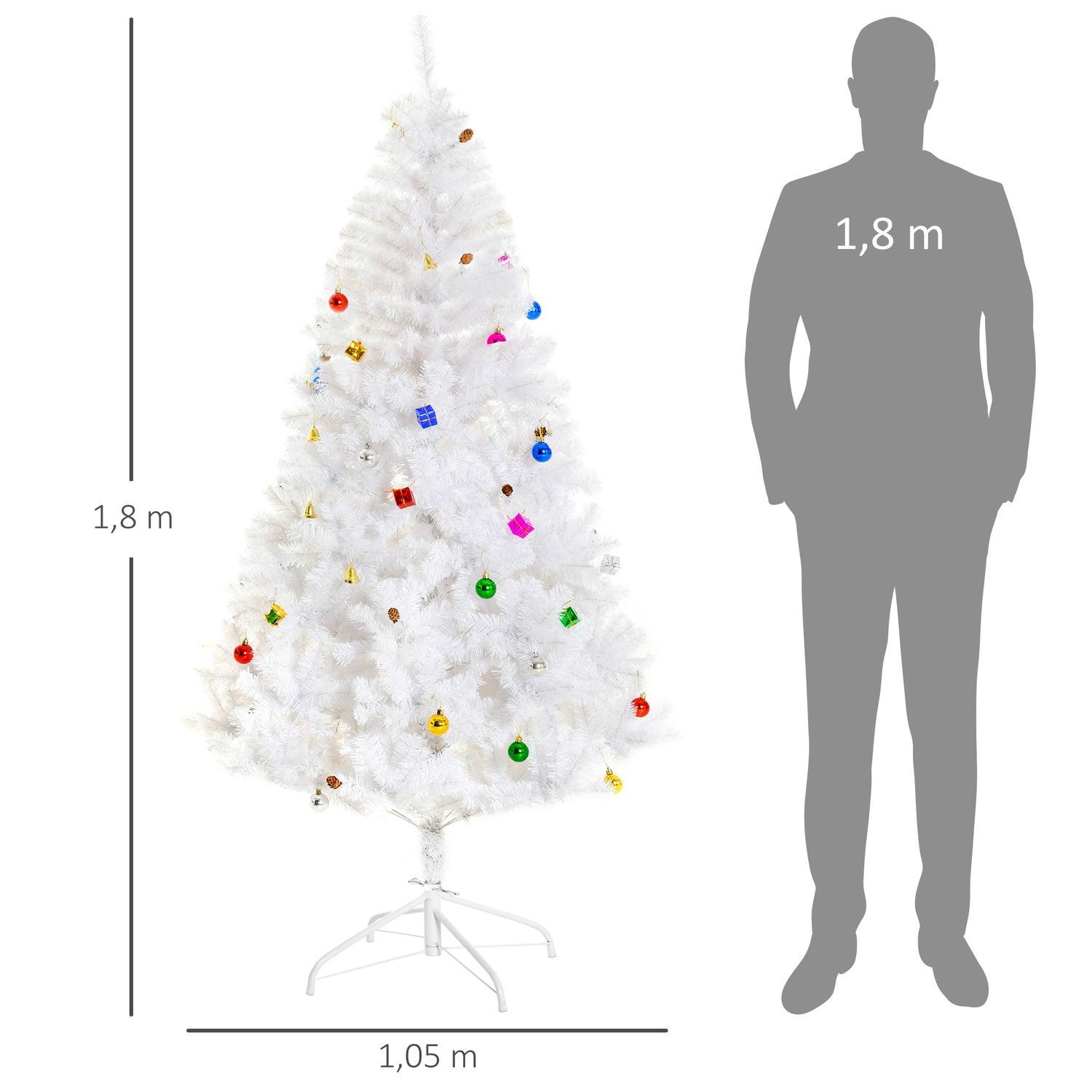 Kunstmatige kerstboom van 180 cm met standaard en decoraties