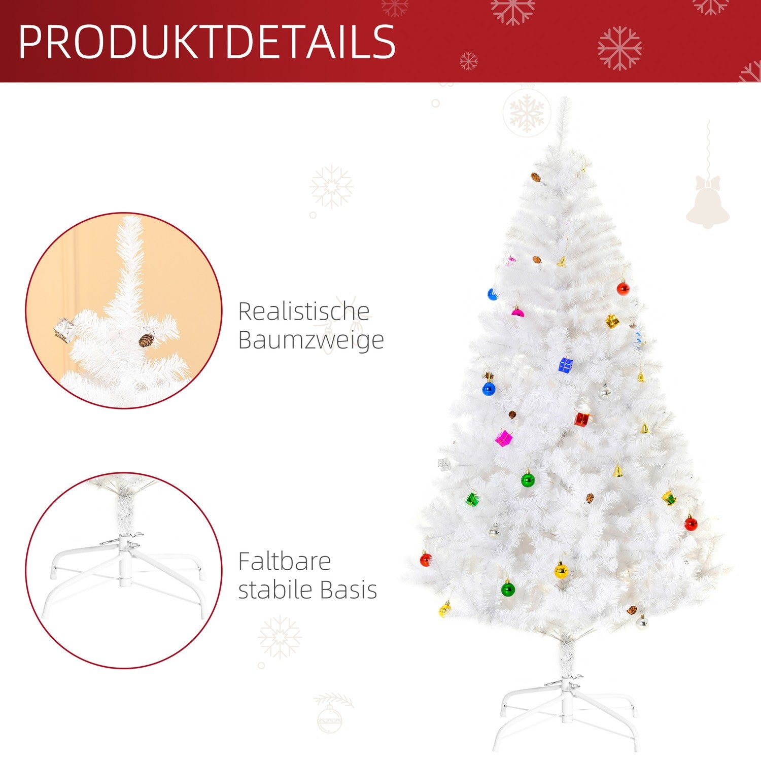 Kunstmatige kerstboom van 180 cm met standaard en decoraties
