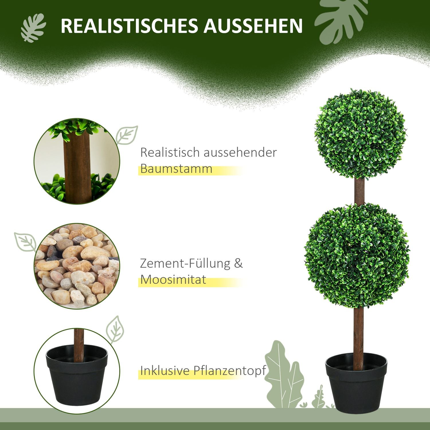 Kunstmatige Buxusboom, 90 cm, UV-bestendig, set van 2