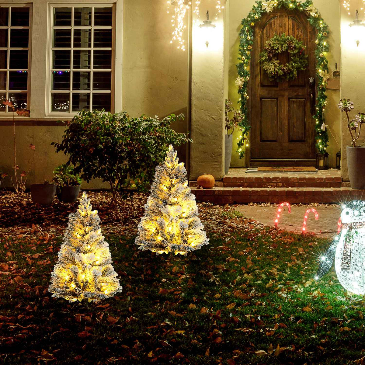 Kunstkerstbomen, 90 cm, 100 LED-lampjes, set van 2