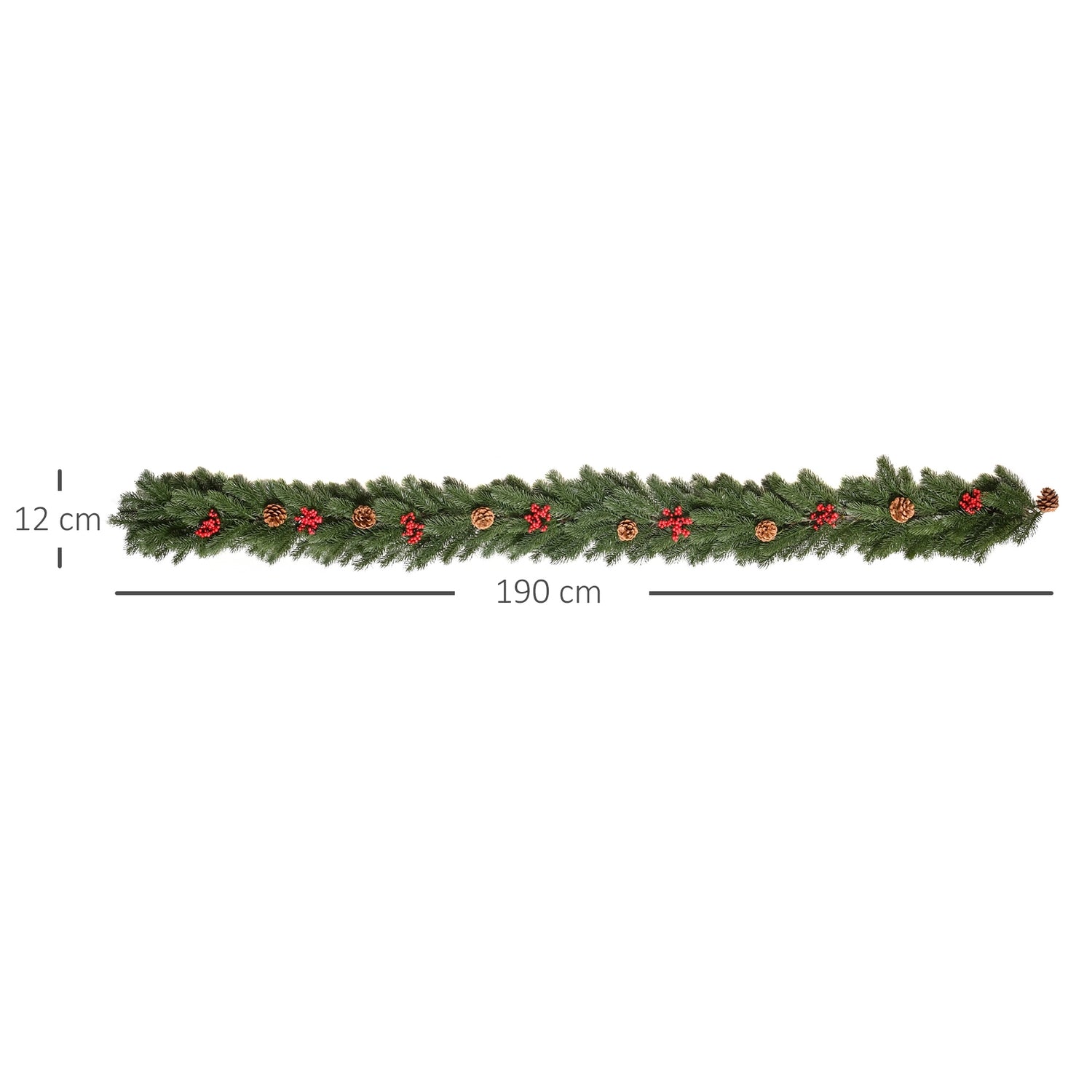 Kunstmatige kerstslinger met dennenappels en bessen, 1,9M