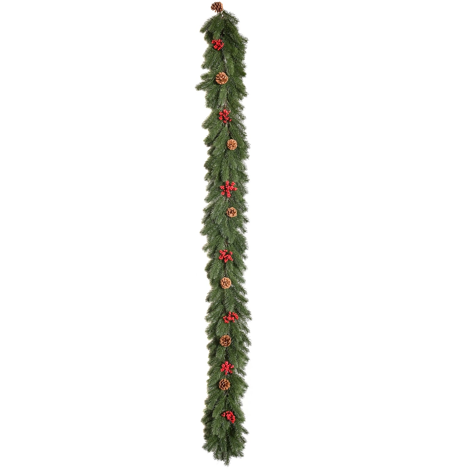 Kunstmatige kerstslinger met dennenappels en bessen, 1,9M