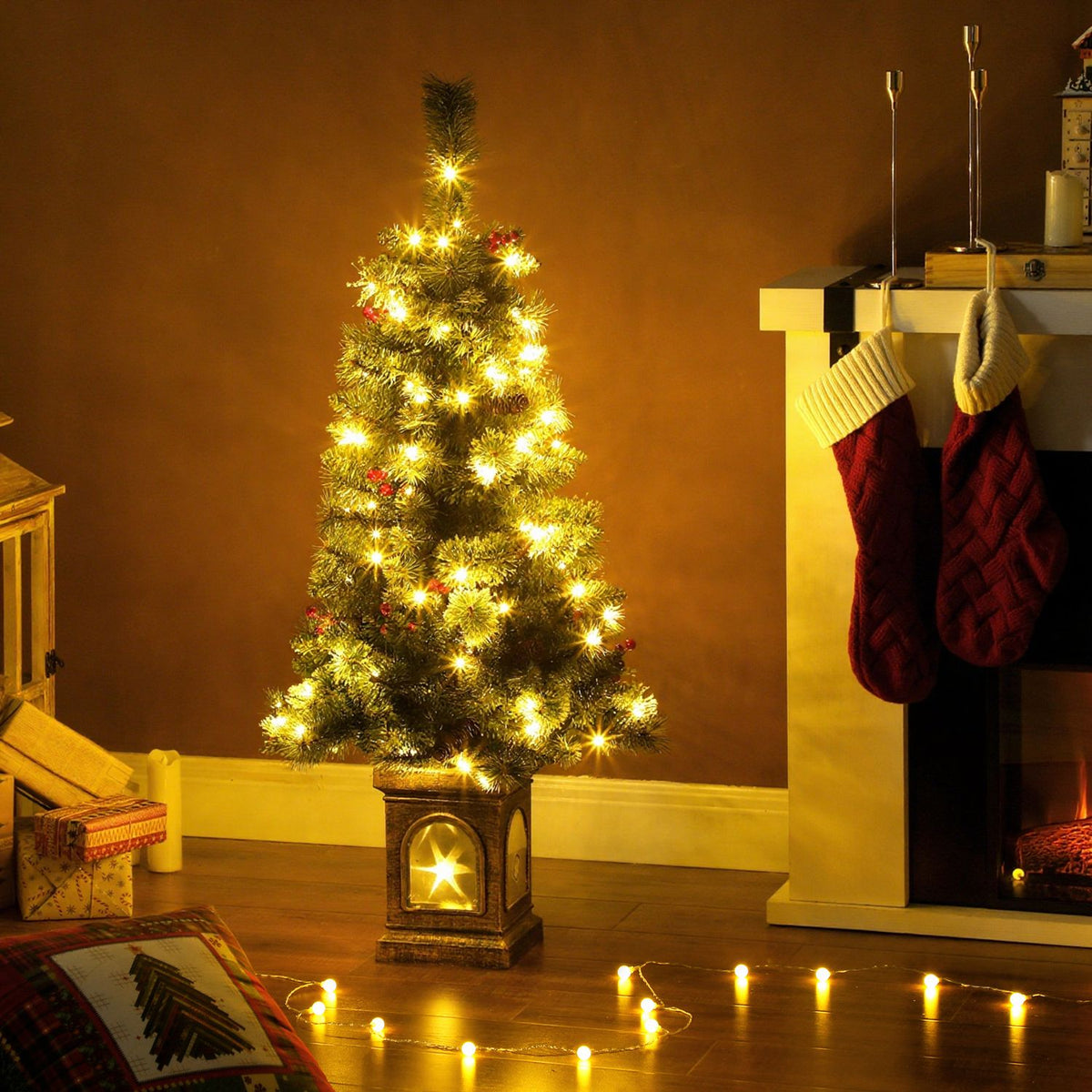 Kunstkerstboom, 120 cm, 100 ledlampjes, 8 standen