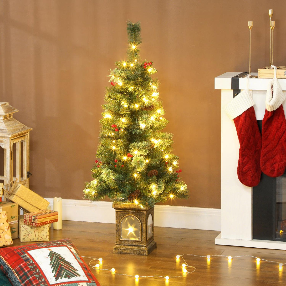 Kunstkerstboom, 120 cm, 100 ledlampjes, 8 standen