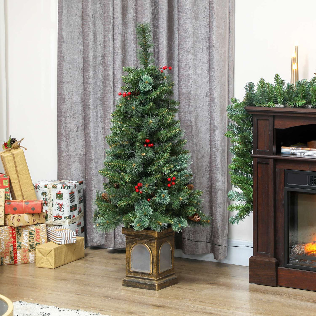 Kunstkerstboom, 120 cm, 100 ledlampjes, 8 standen
