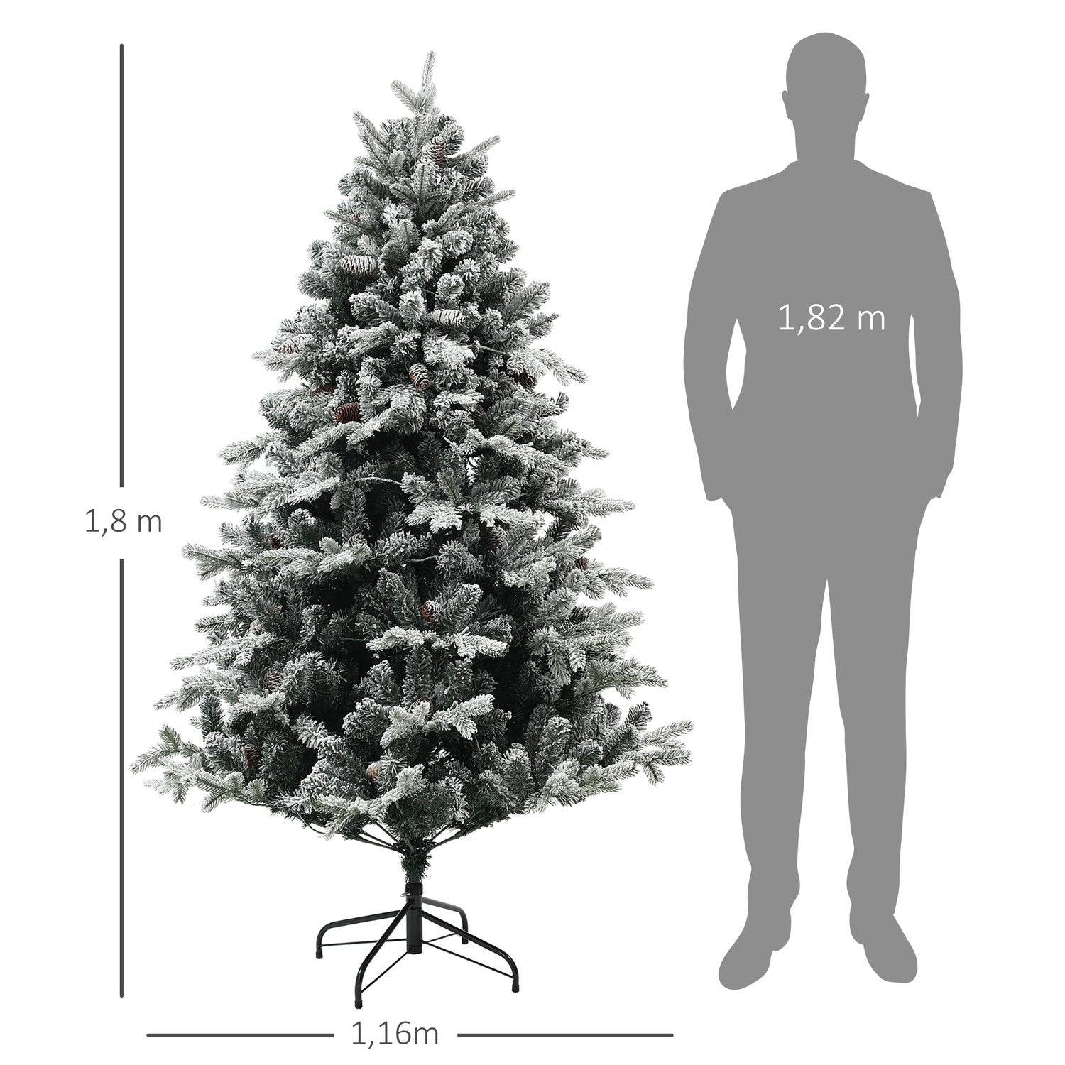 Kunstkerstboom, 180cm, sneeuw, opvouwbare standaard