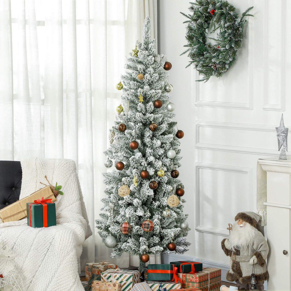 Kunstkerstboom, 183 cm, smal met sneeuweffect