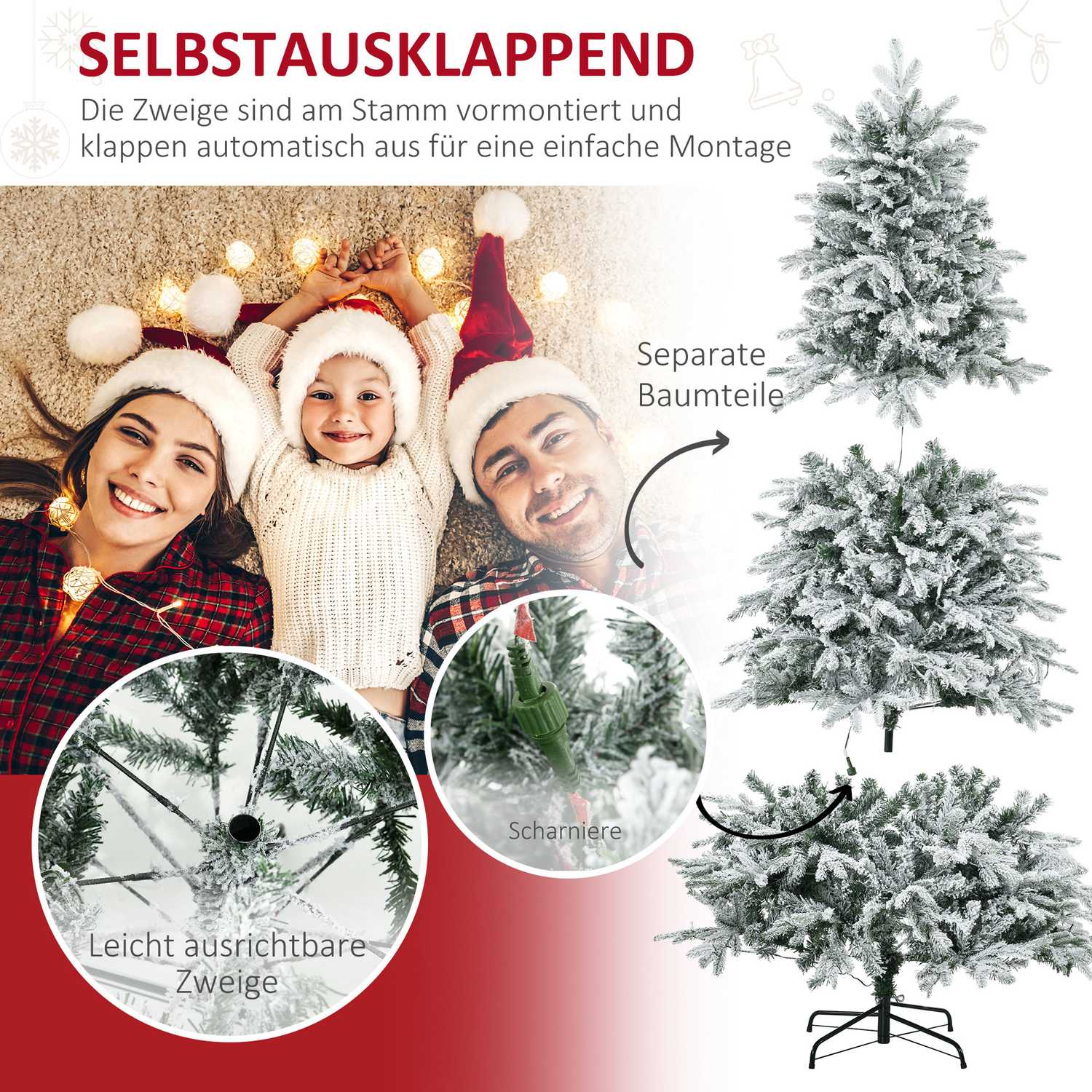 Kunstkerstboom met verlichting, 180 cm, sneeuweffect