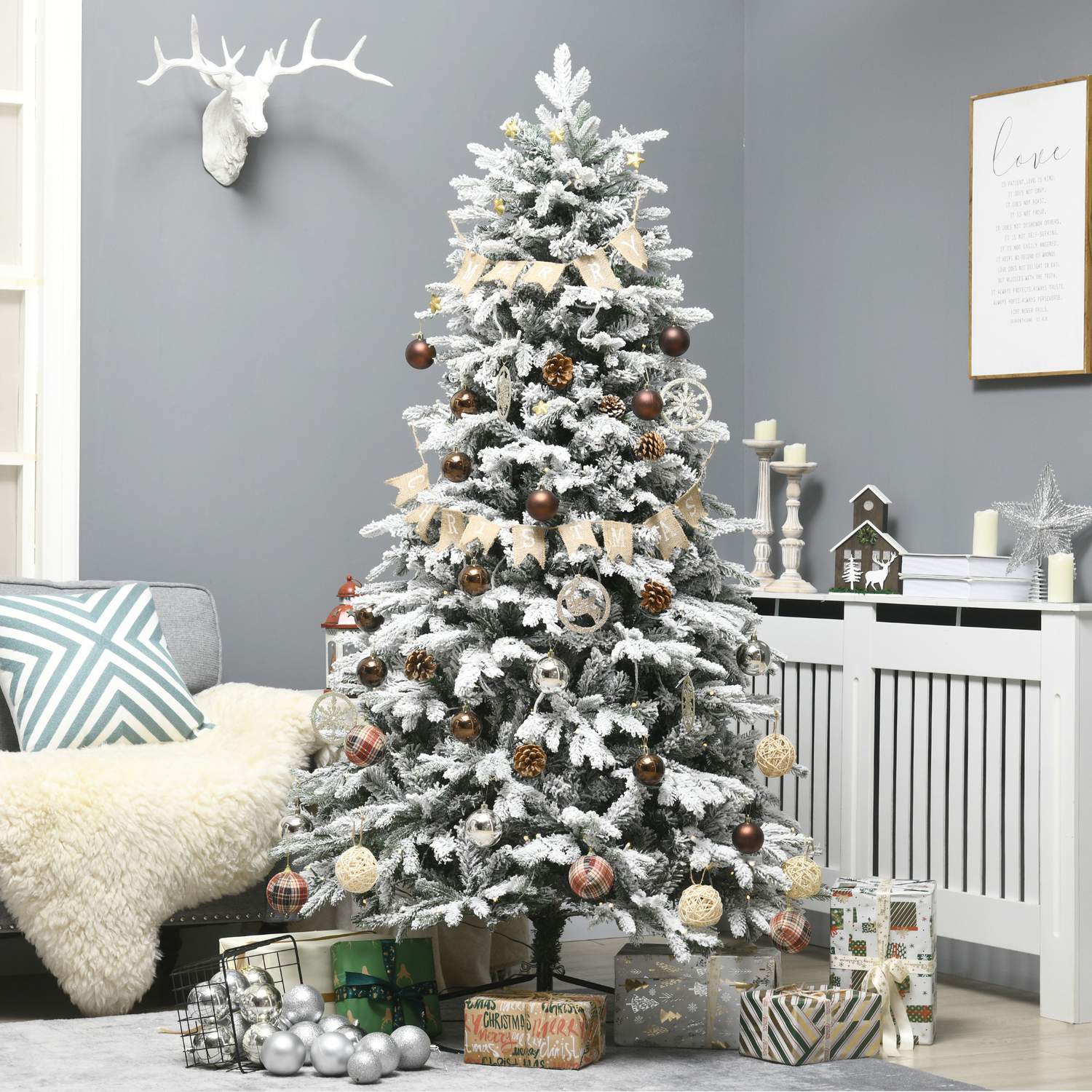 Kunstkerstboom met verlichting, 180 cm, sneeuweffect