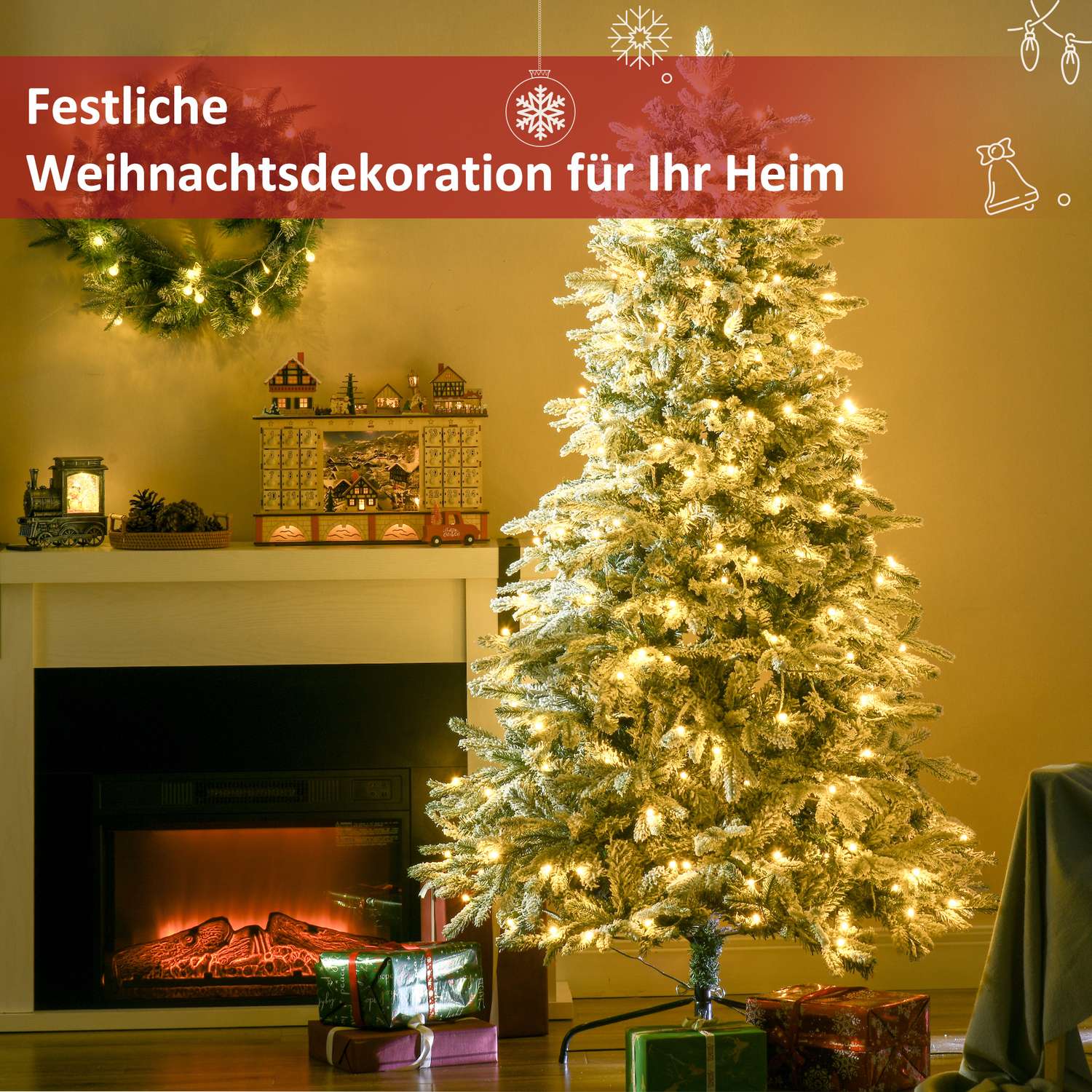 Kunstkerstboom met verlichting, 180 cm, sneeuweffect