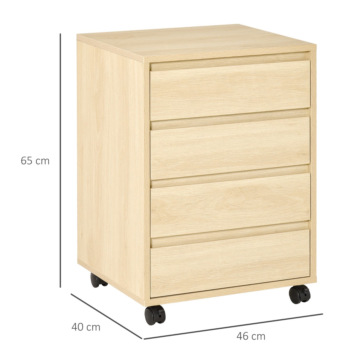 Verrijdbaar archiefkastje, 4 laden, natuurlijke afwerking