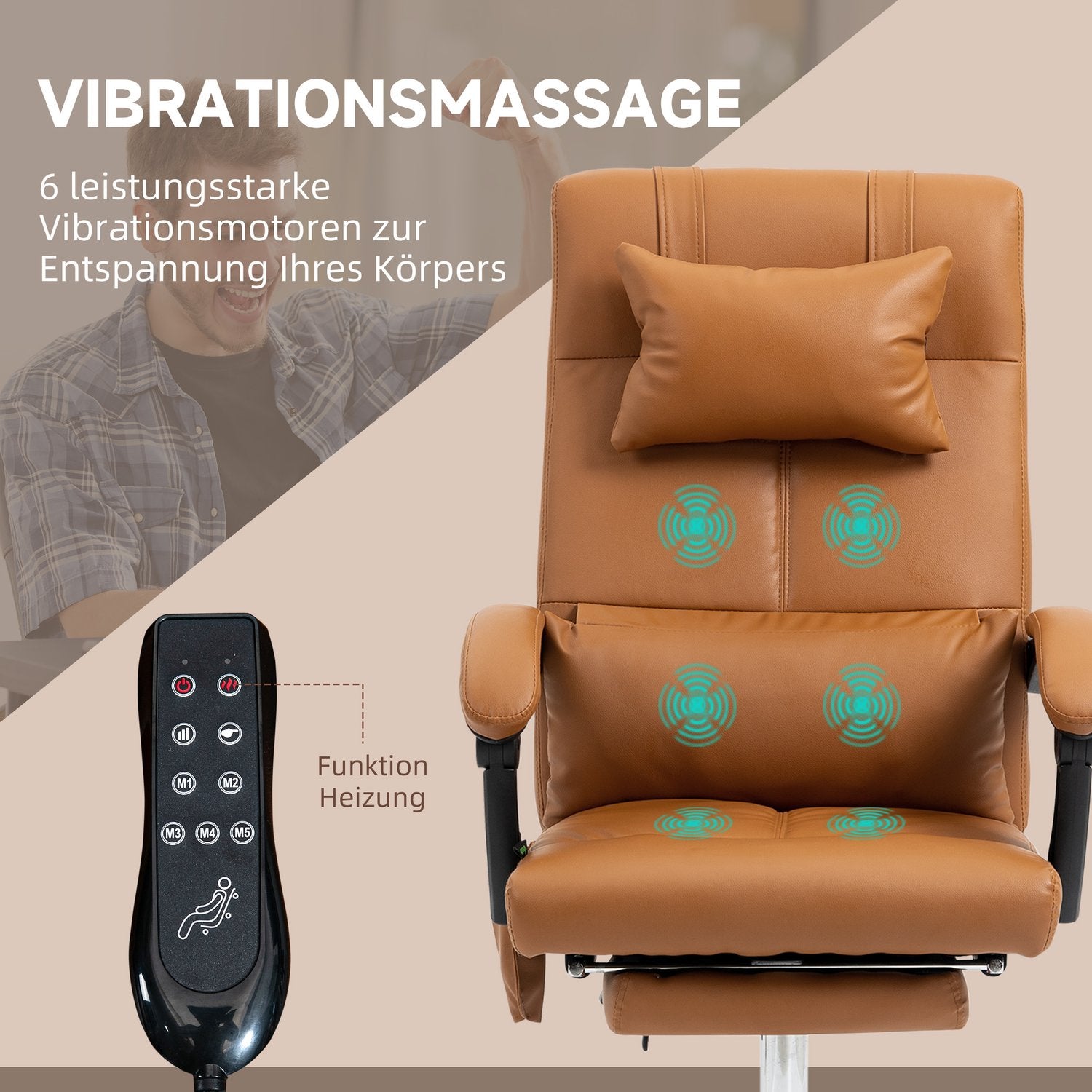 Bureaustoel met massage, lendewarmte, capaciteit van 120 kg