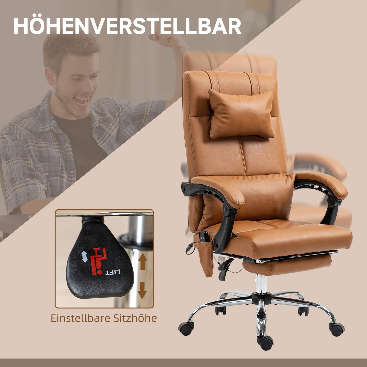 Bureaustoel met massage, lendewarmte, capaciteit van 120 kg