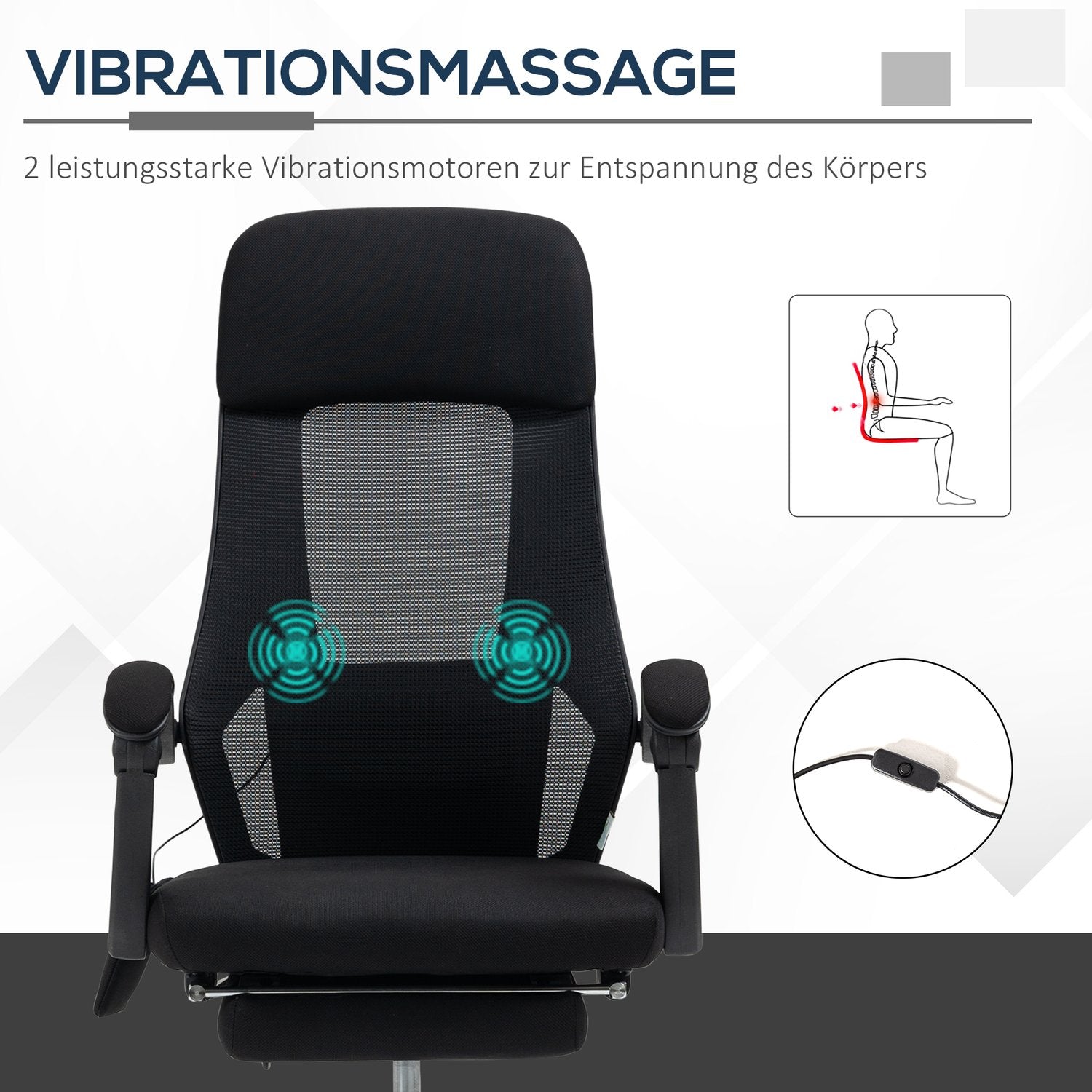 Bureaustoel met massage, kantelfunctie en voetensteun – Netstof