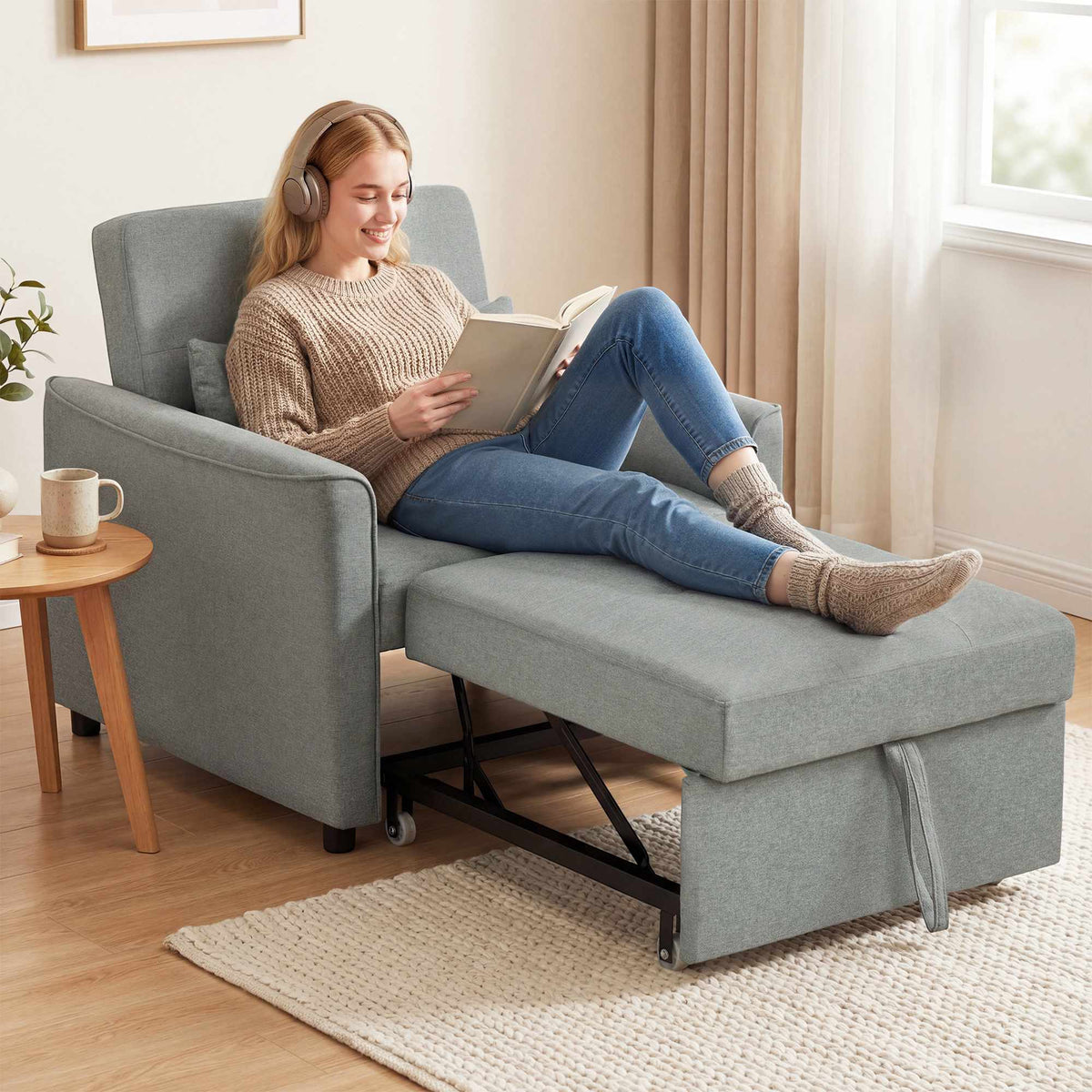 Converteerbare 3-in-1-slaapbank, verstelbare rugleuning, grijs