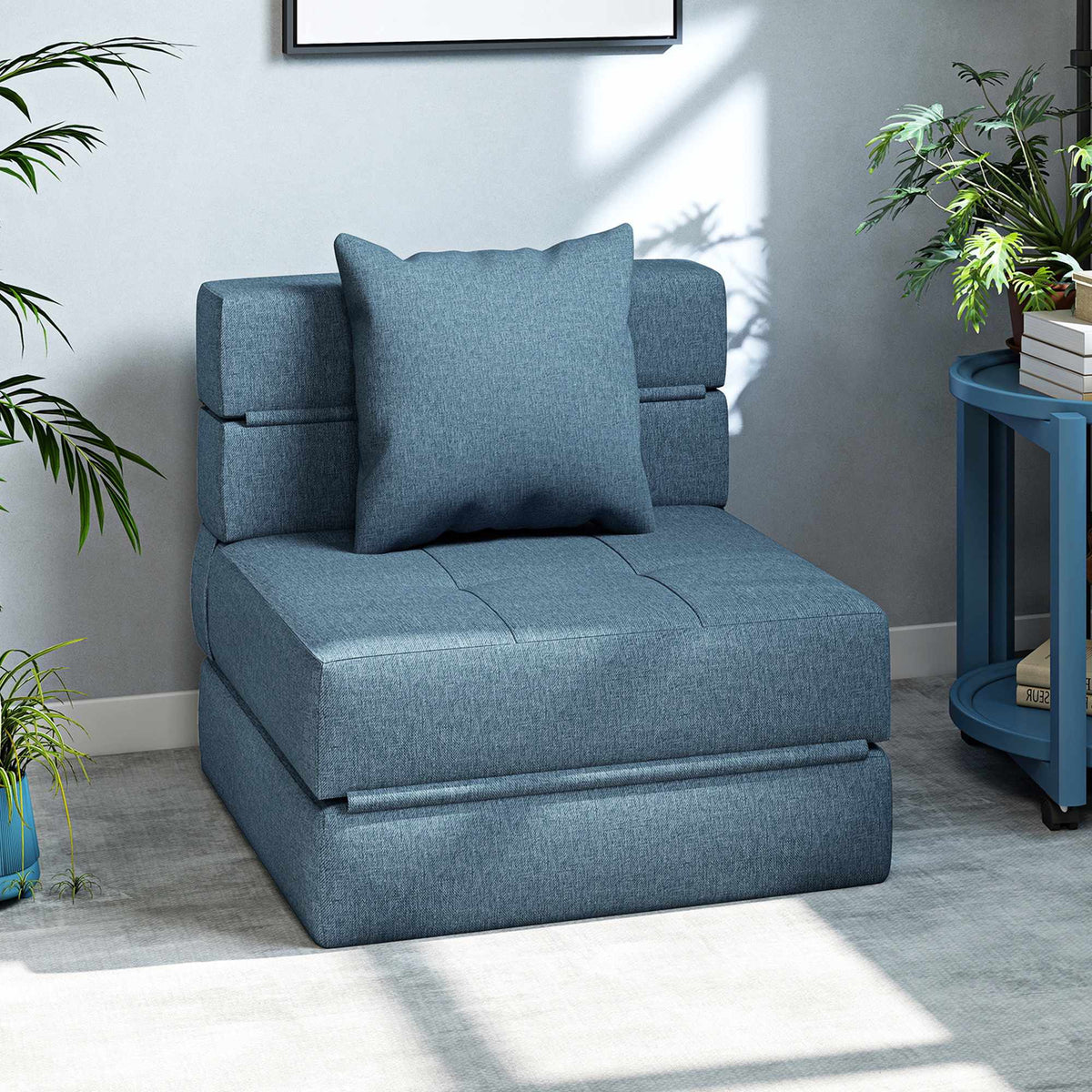 Converteerbare slaapfauteuil, afneembare hoes, donkerblauw, 70 x 70 x 61 cm