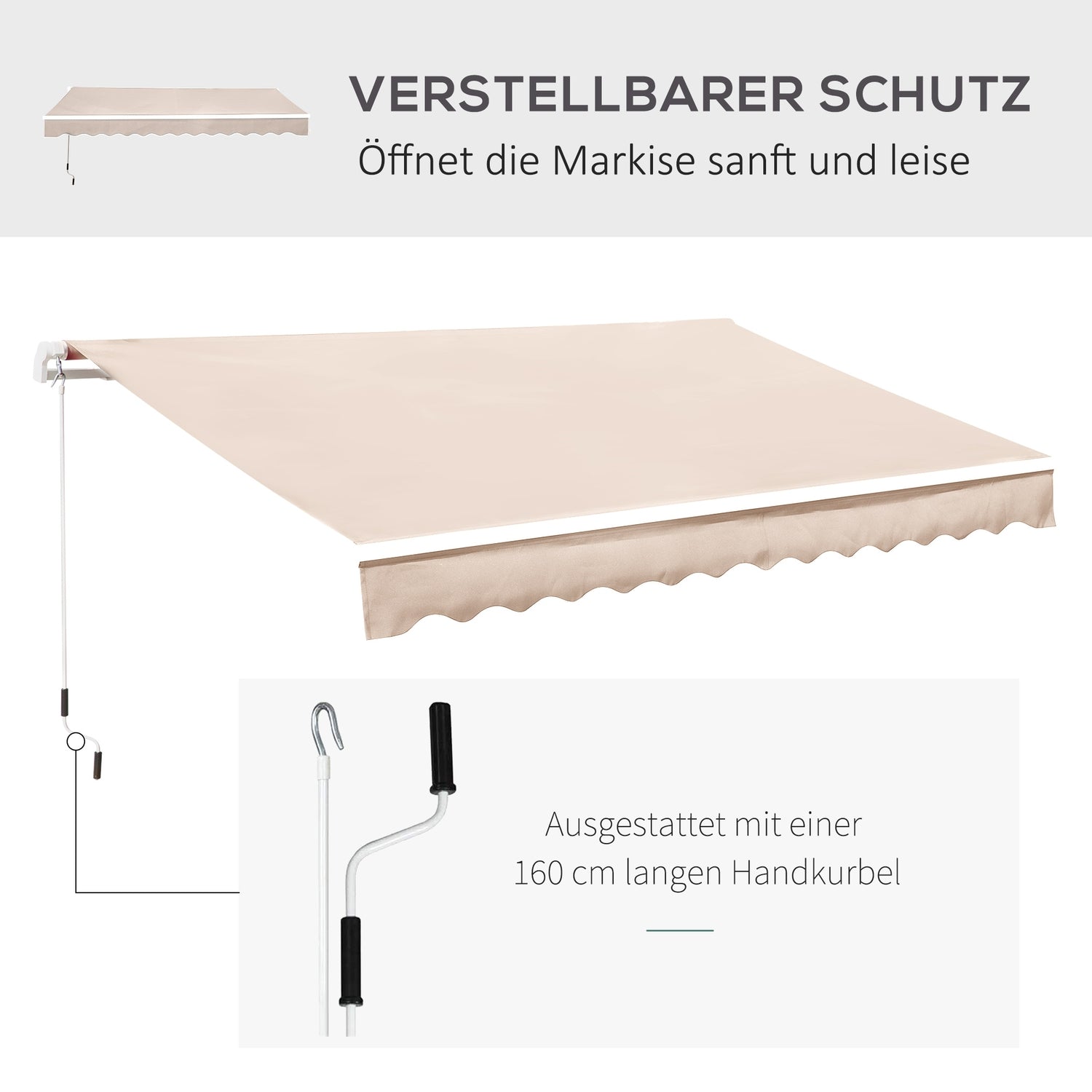 Crèmekleurig Knikarmscherm – Zonwering, 2,95x2,5M