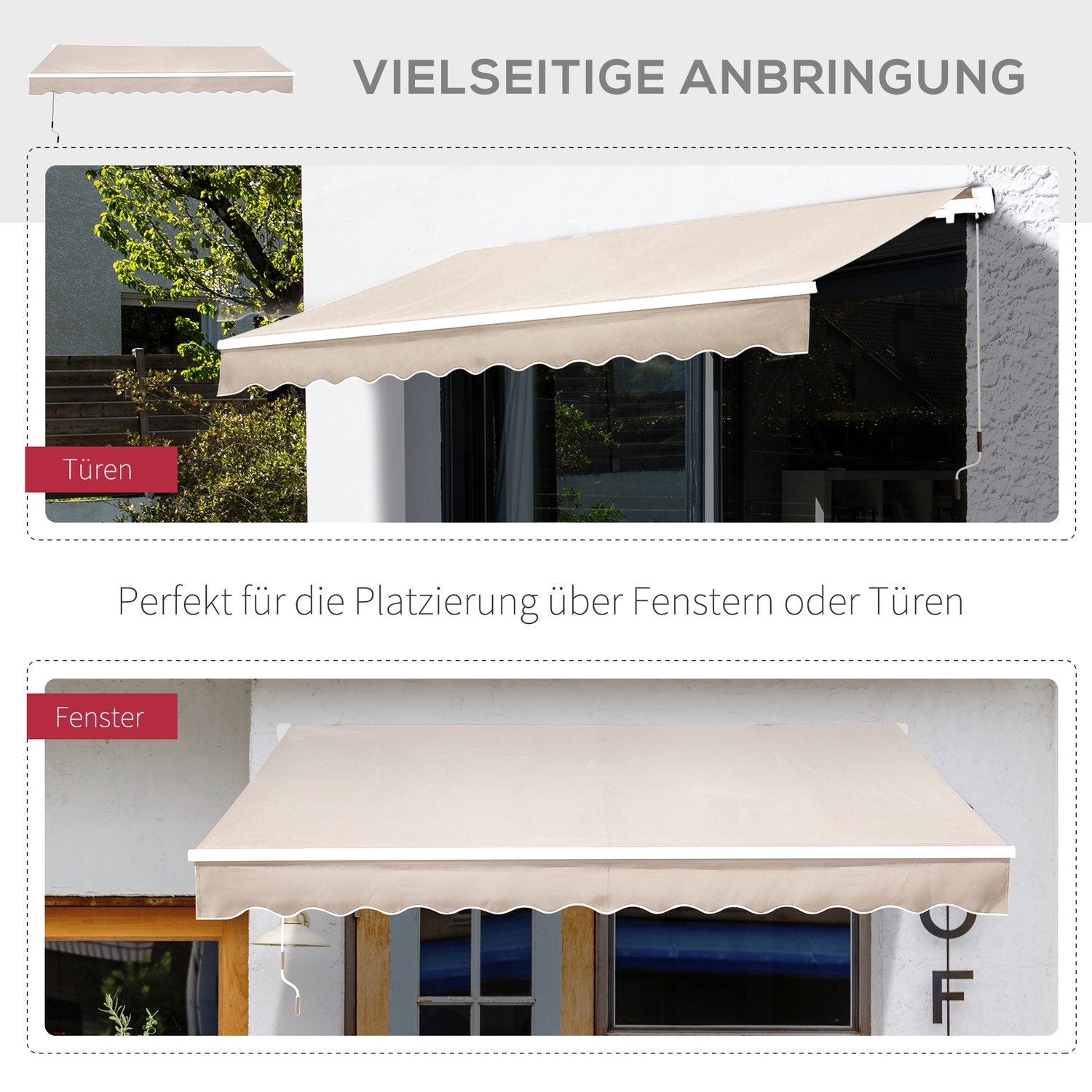 Crèmekleurig Knikarmscherm – Zonwering, 2,95x2,5M