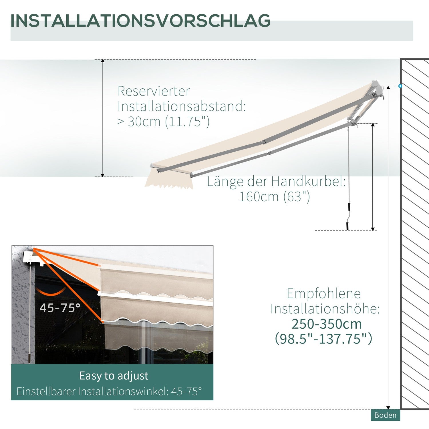 Crèmekleurig Knikarmscherm – Zonwering, 2,95x2,5M