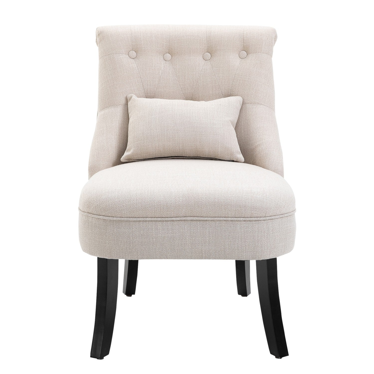 Poltrona lounge bianco crema effetto lino, gambe in legno