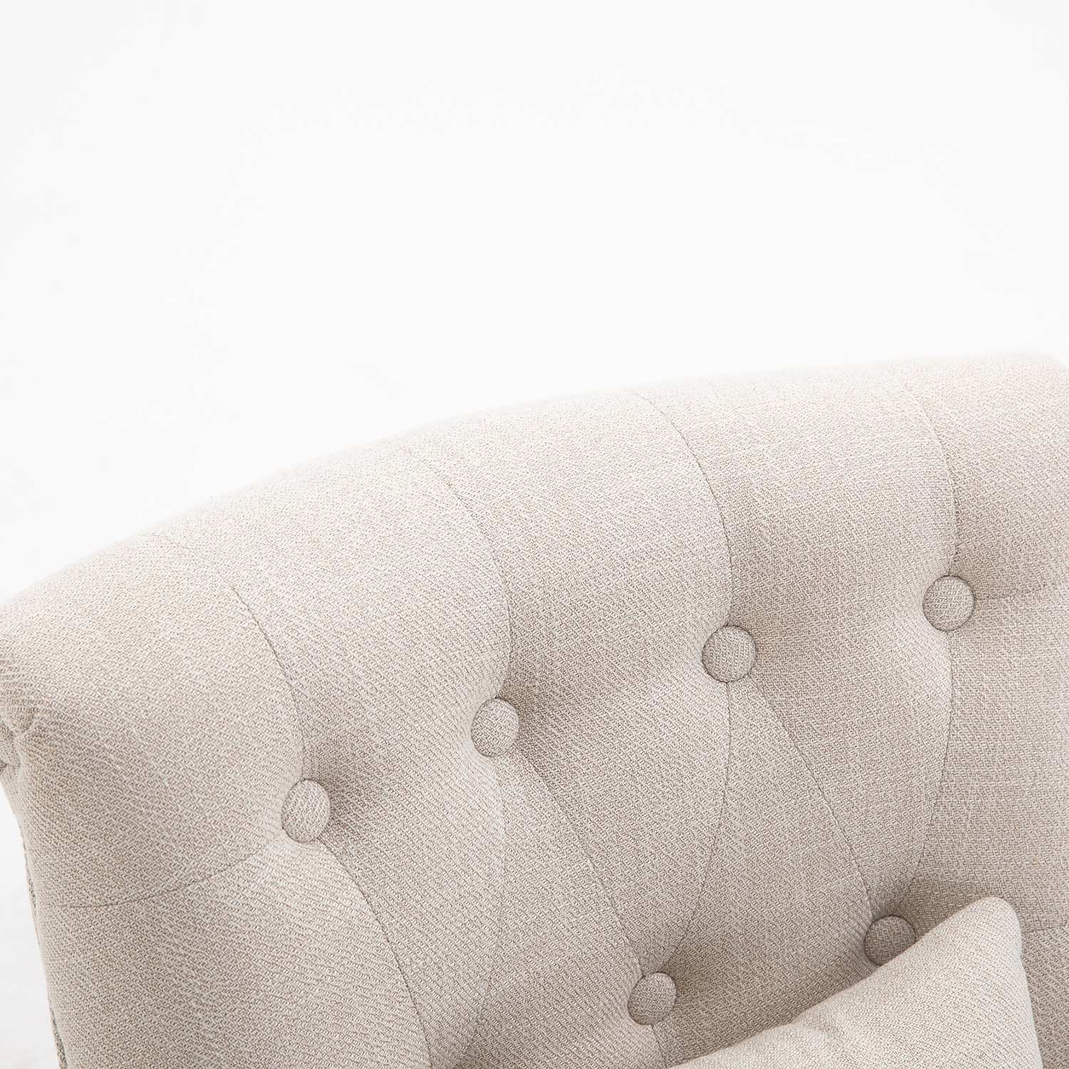 Poltrona lounge bianco crema effetto lino, gambe in legno