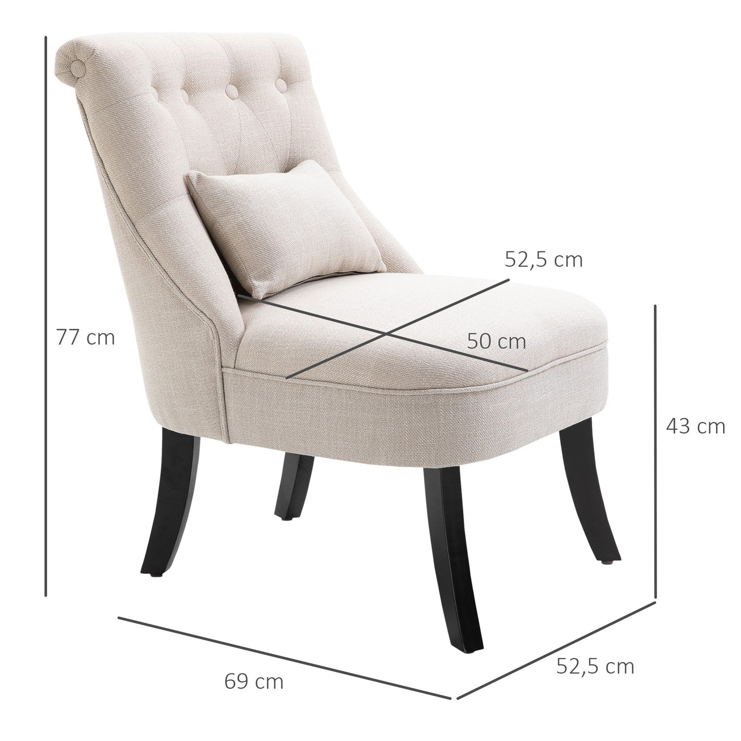 Poltrona lounge bianco crema effetto lino, gambe in legno