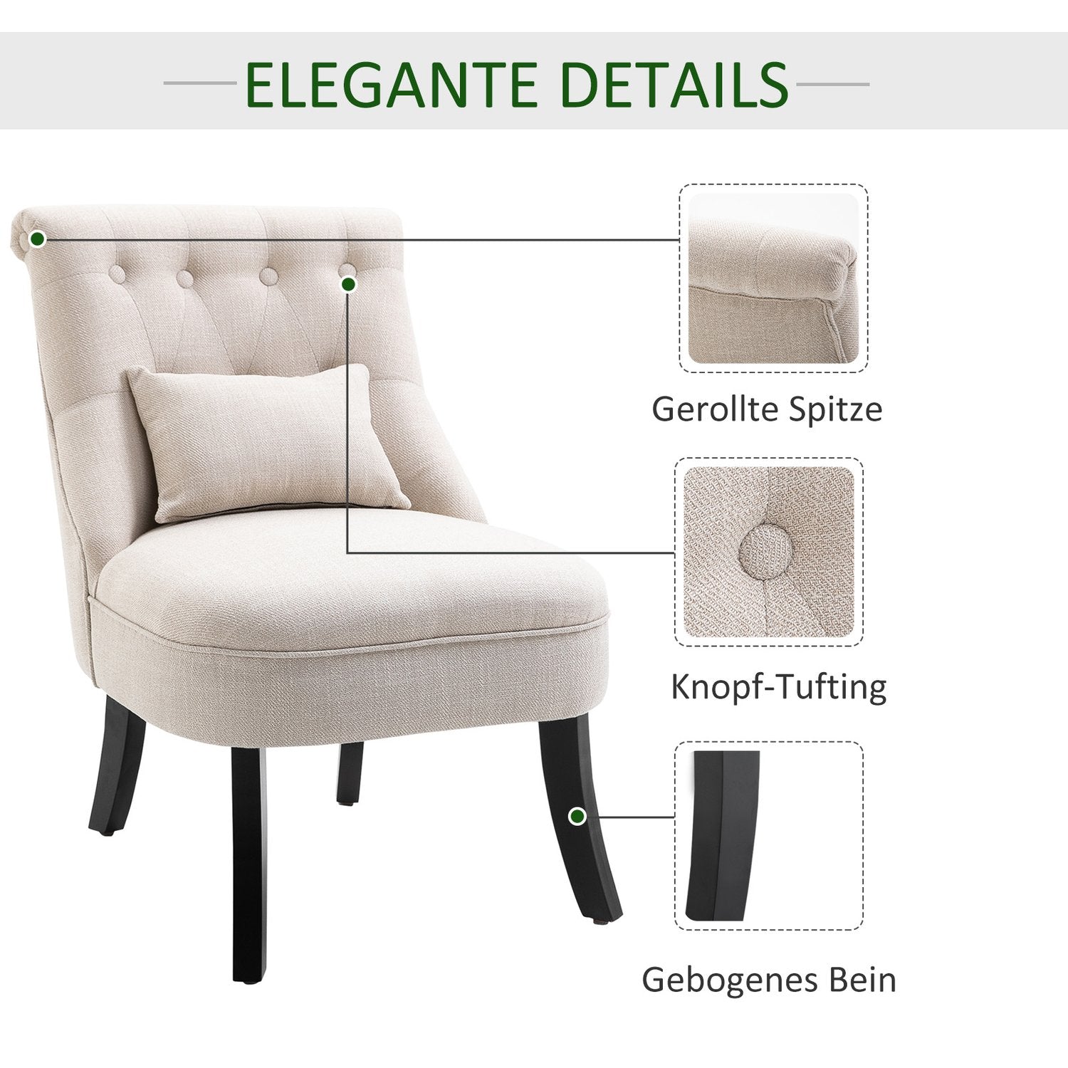 Poltrona lounge bianco crema effetto lino, gambe in legno