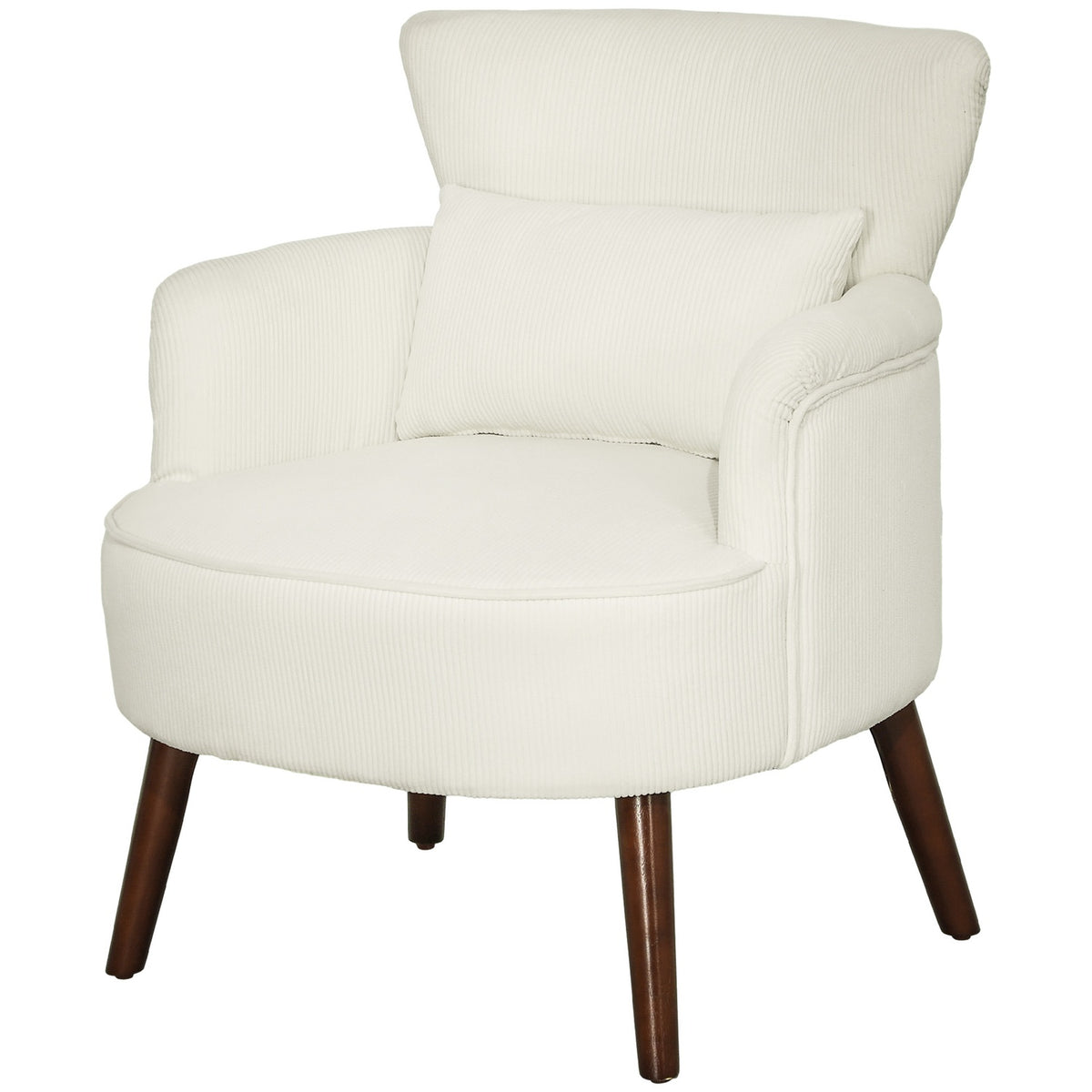 Crèmekleurige fauteuil met stoffen bekleding – houten poten, corduroylook