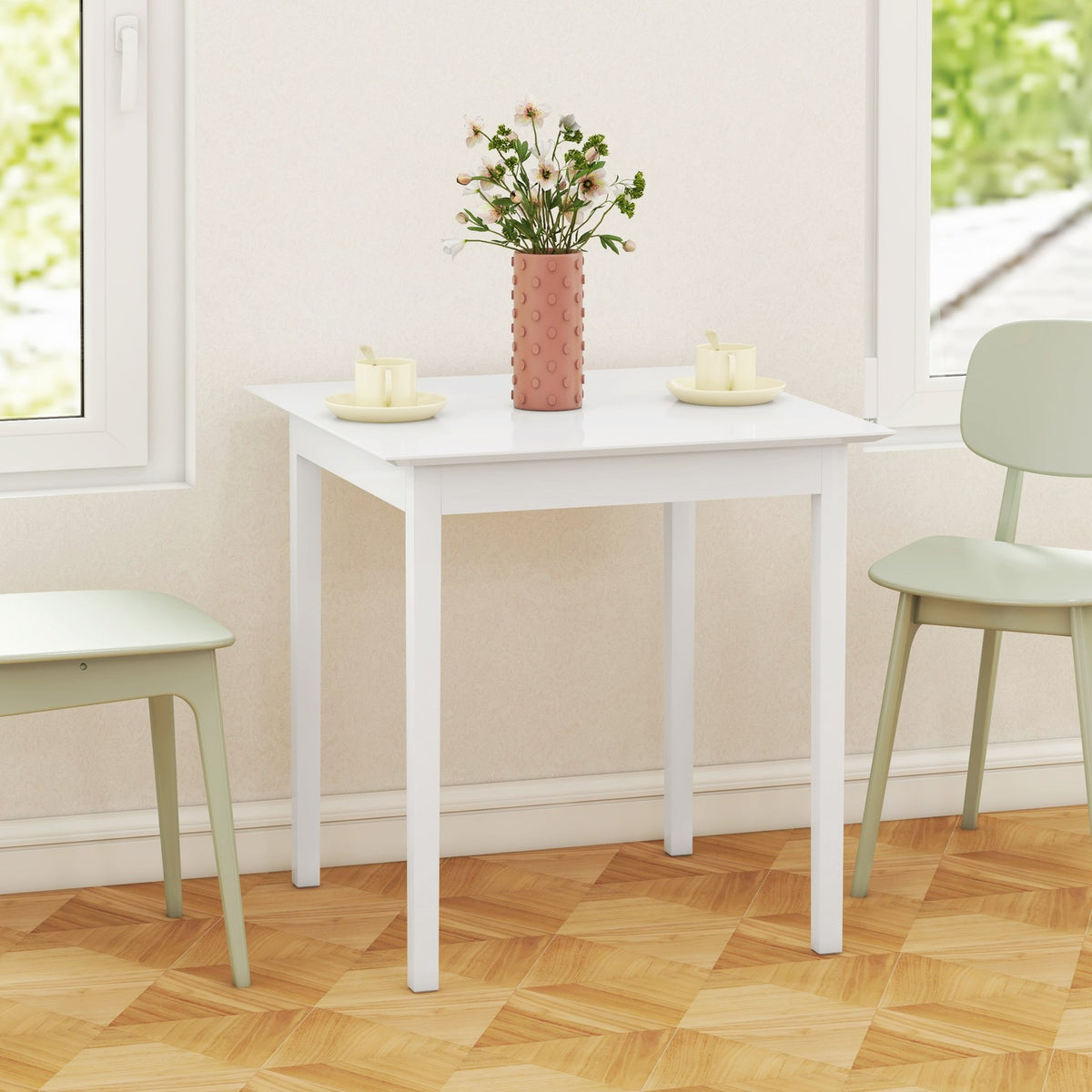 Vierkante witte houten eettafel voor 2 personen, 75x75x76 cm
