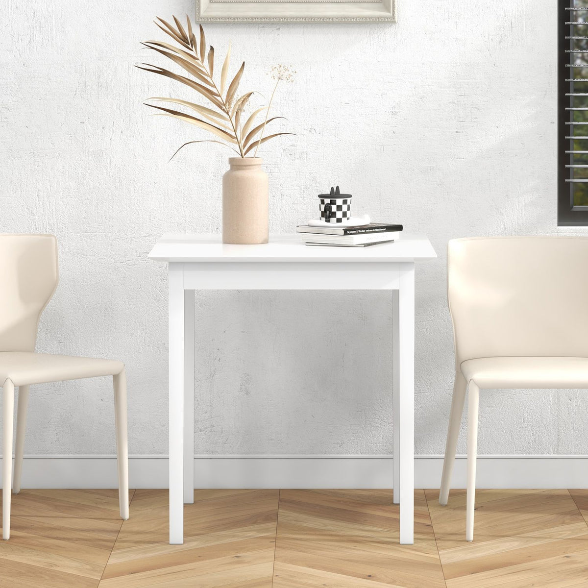 Vierkante witte houten eettafel voor 2 personen, 75x75x76 cm