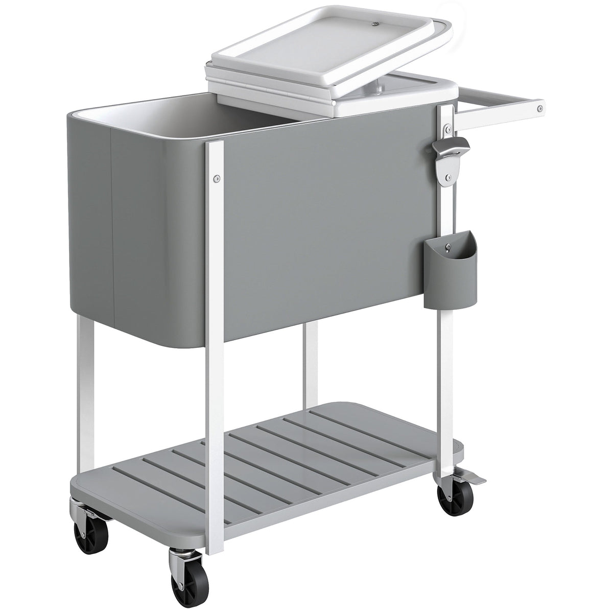 Koelvloeistofwagen voor buiten met wielen, capaciteit van 56 liter, grijs