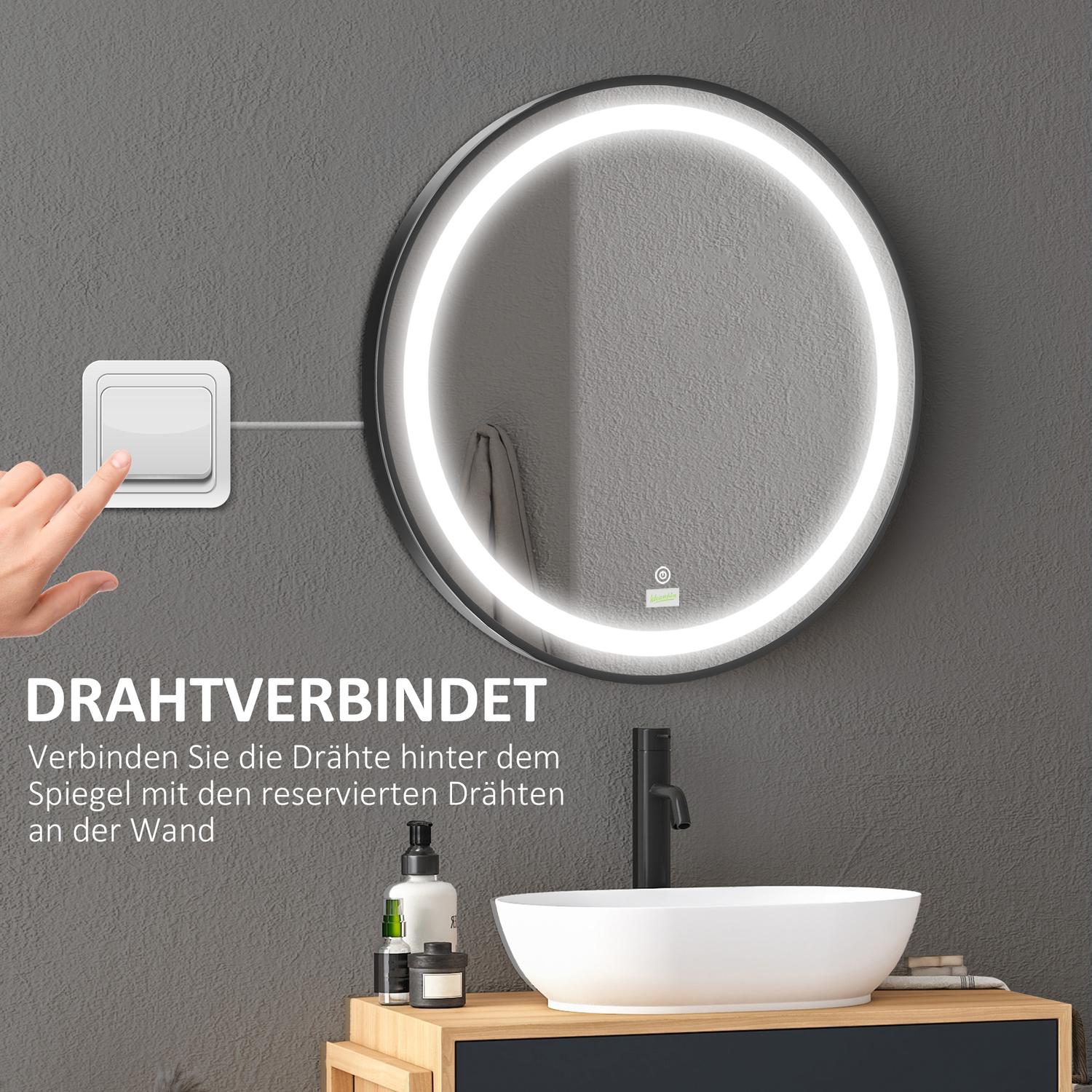 LED badkamerspiegel – 60 cm, Touch & Memory, Zwart, IP44-classificatie