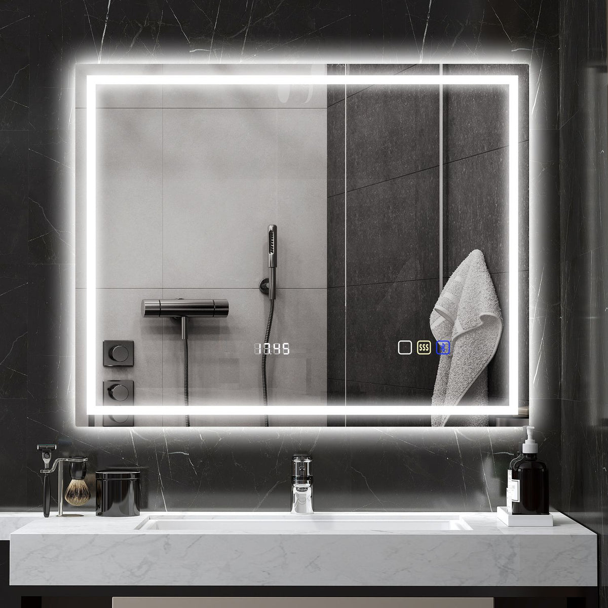Ledbadkamerspiegel, Bluetooth, 80 x 100 cm, touchscreen