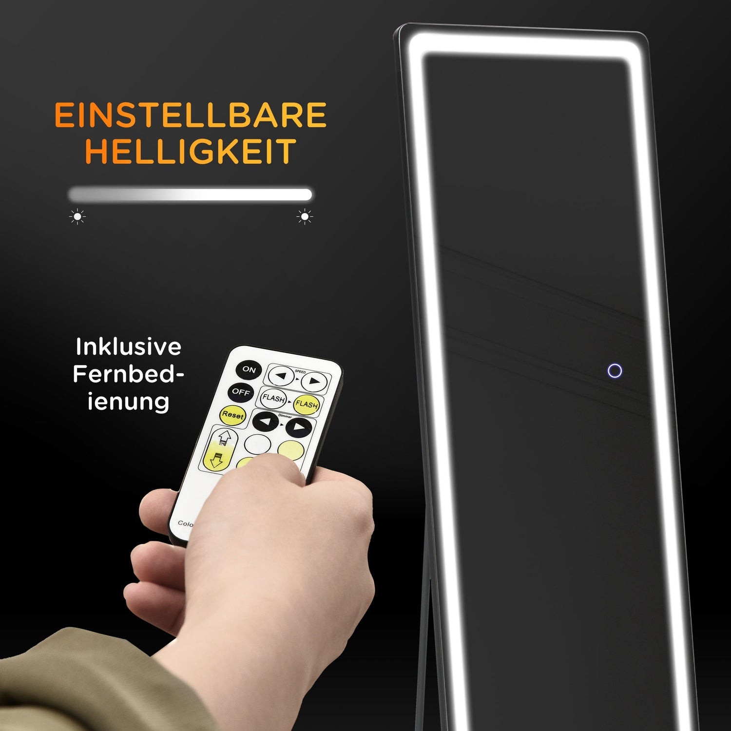 LED-staande spiegel van volledig formaat, make-up en wandmontage, zilver/zwart