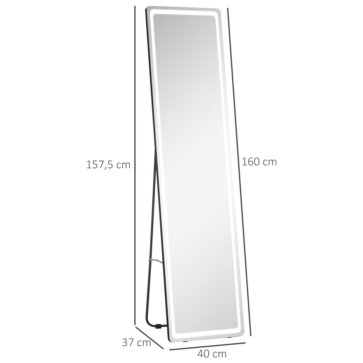 LED-staande spiegel van volledig formaat, make-up en wandmontage, zilver/zwart