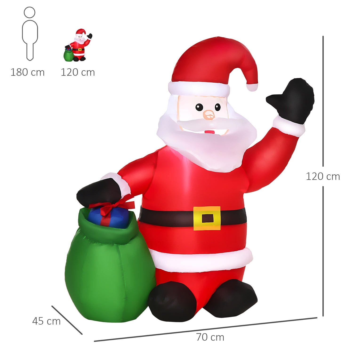 LED opblaasbare kerstman & sneeuwpop – 70x45x120 cm, warm wit
