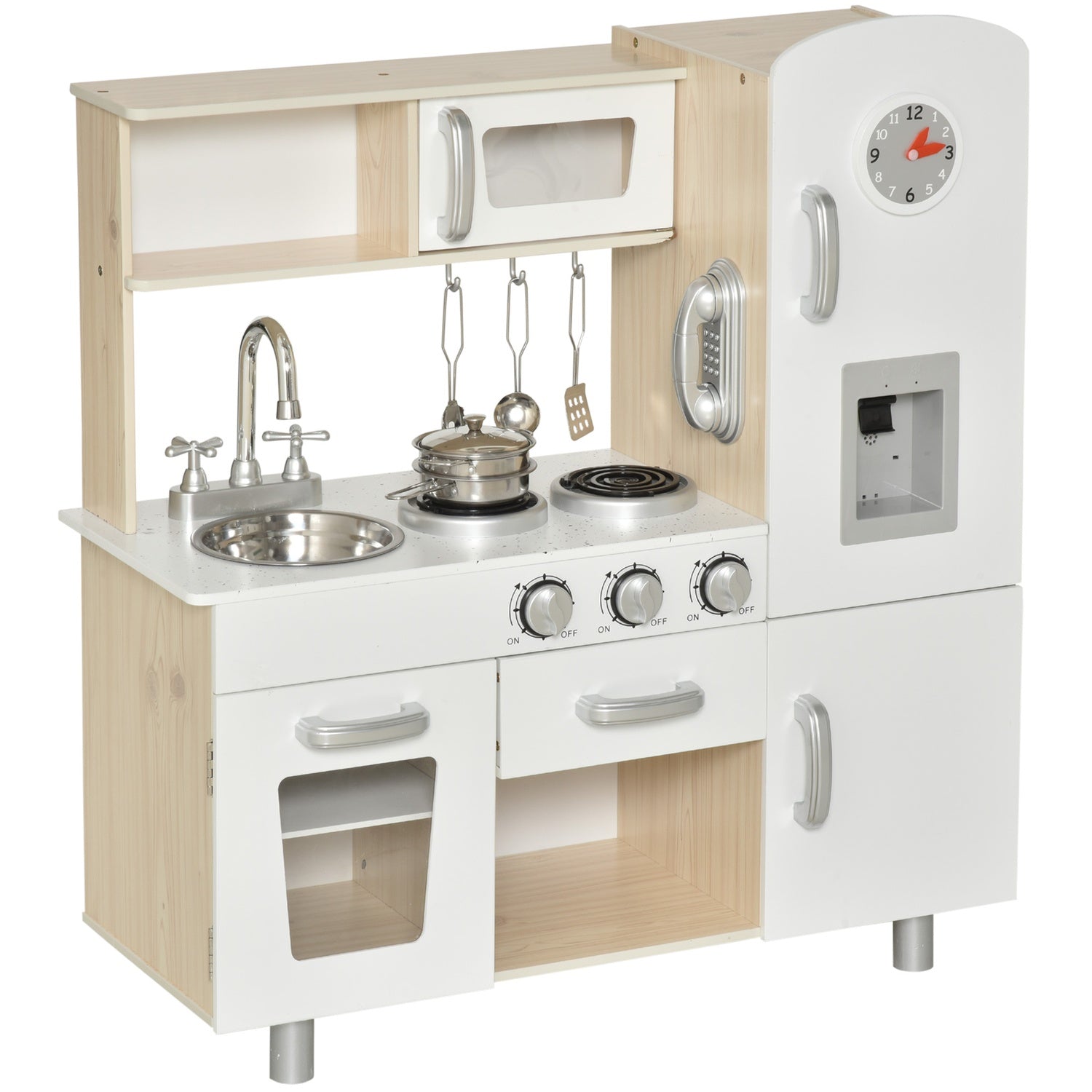 Speelgoedkeuken met accessoires, Grenenhout & MDF, 3 jaar+, Wit