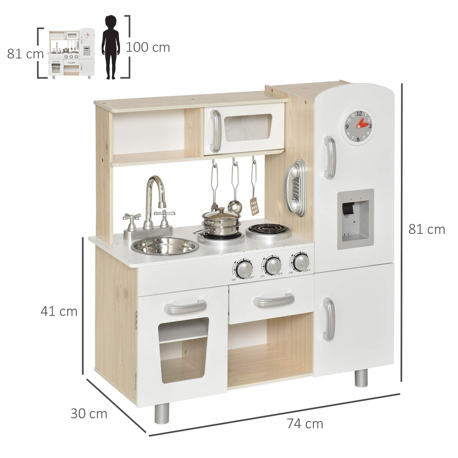 Speelgoedkeuken met accessoires, Grenenhout & MDF, 3 jaar+, Wit