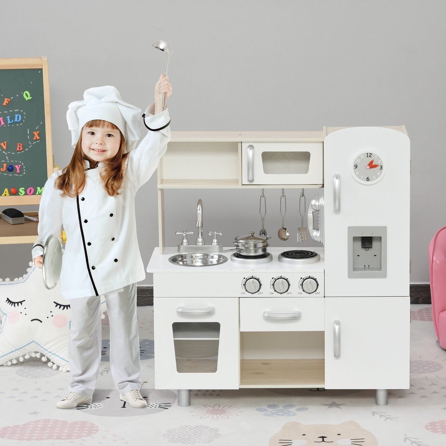 Speelgoedkeuken met accessoires, Grenenhout & MDF, 3 jaar+, Wit