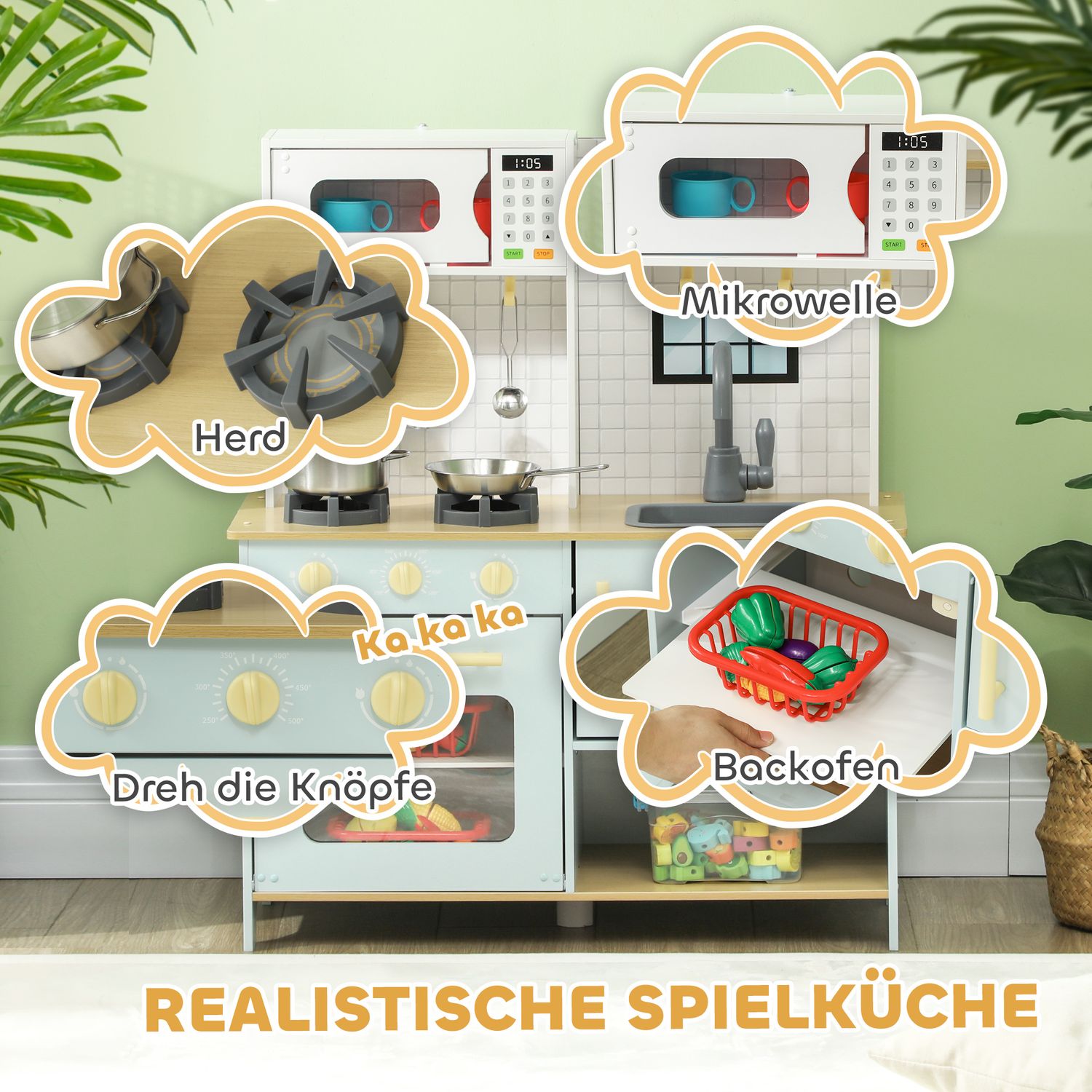 Speelgoedkeukenset met accessoires, blauw