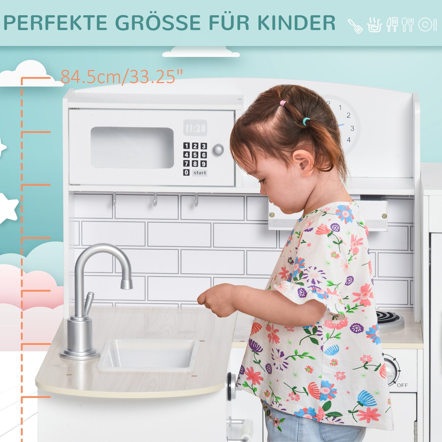 Lekset för barnkök med vattendispenser och tillbehör
