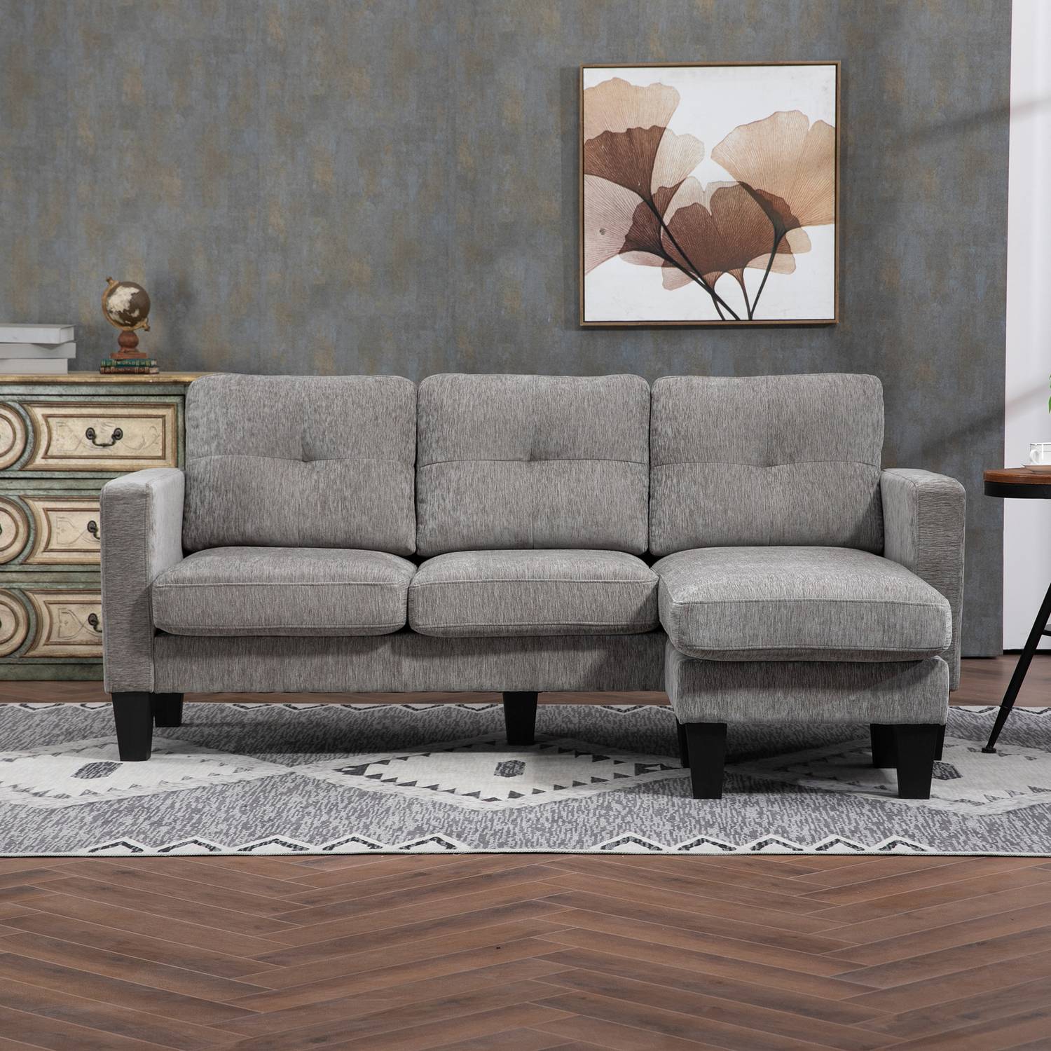 L-formad soffa, chenilletyg, brun, utrymmesbesparande design