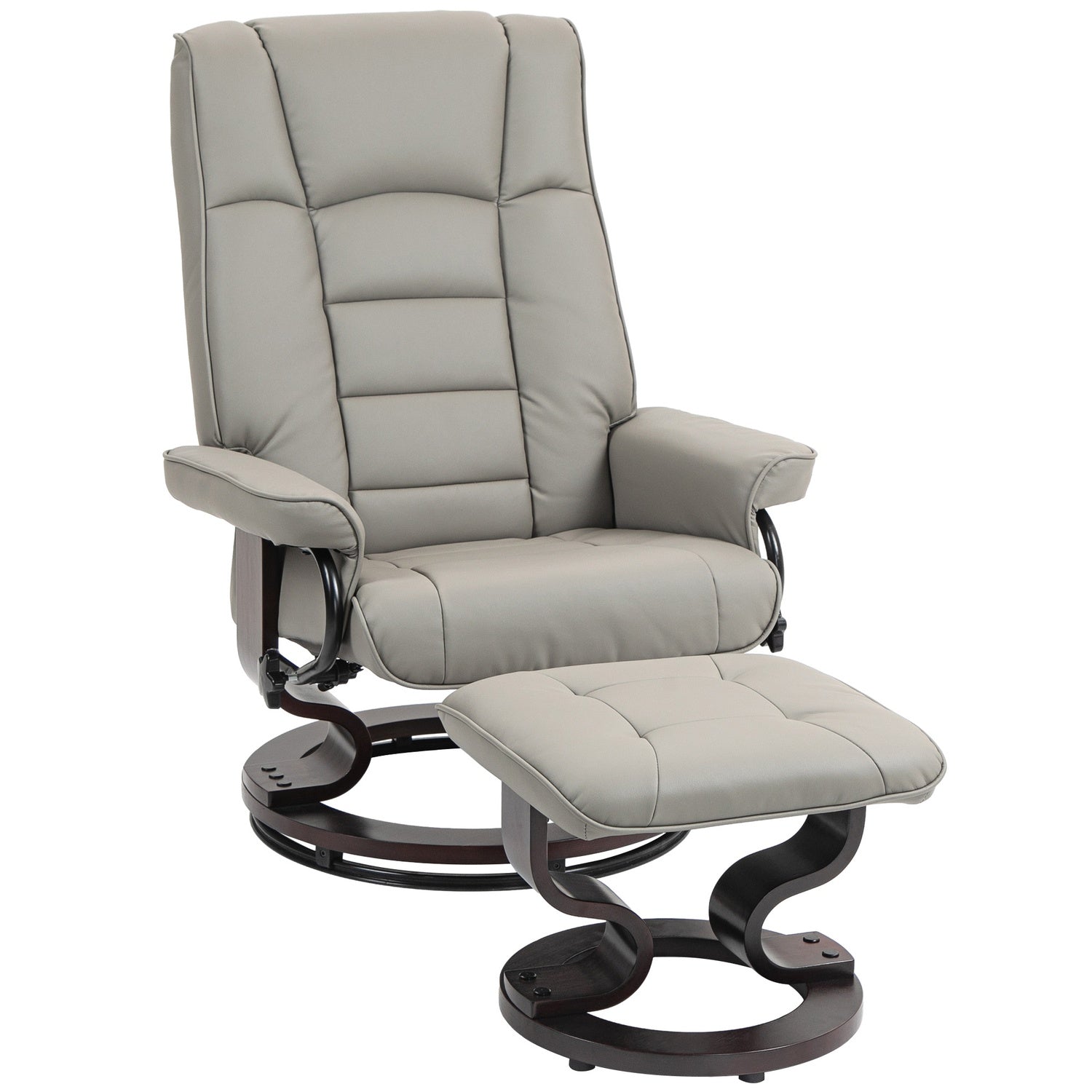 Fauteuil de relaxation allongé avec tabouret, similicuir, gris