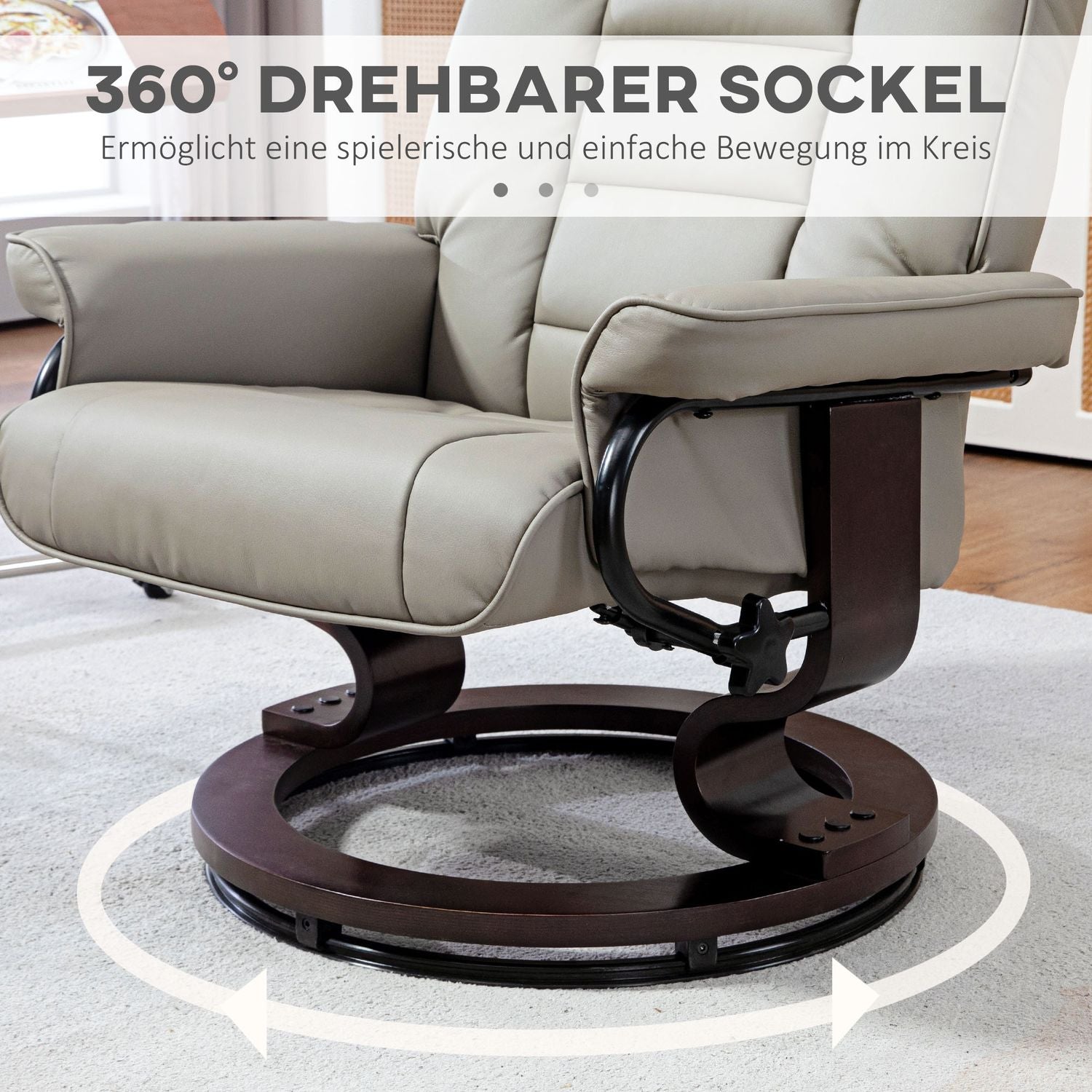 Fauteuil de relaxation allongé avec tabouret, similicuir, gris