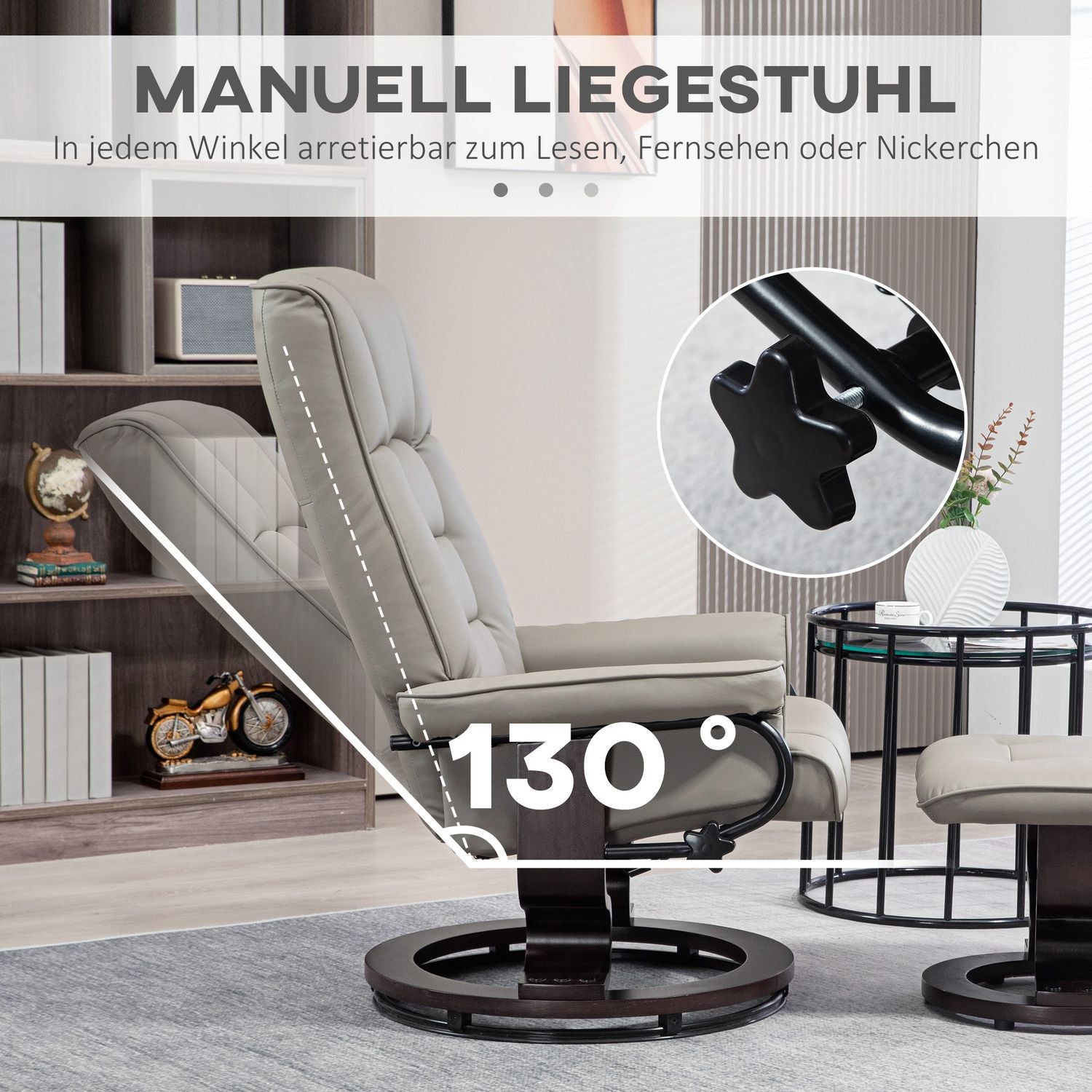 Fauteuil de relaxation allongé avec tabouret, similicuir, gris