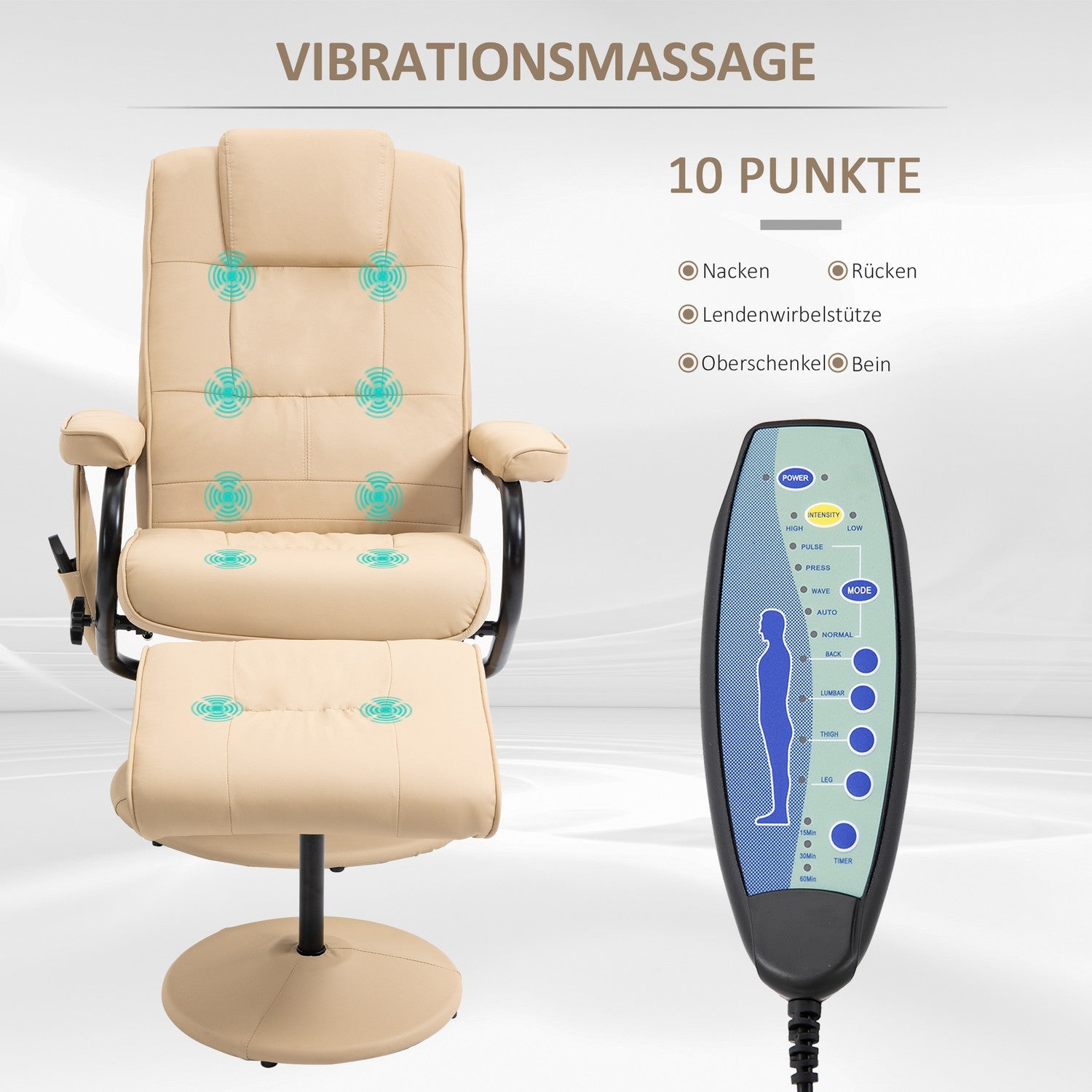 Liggande massagestol med pall – konstläder, kräm