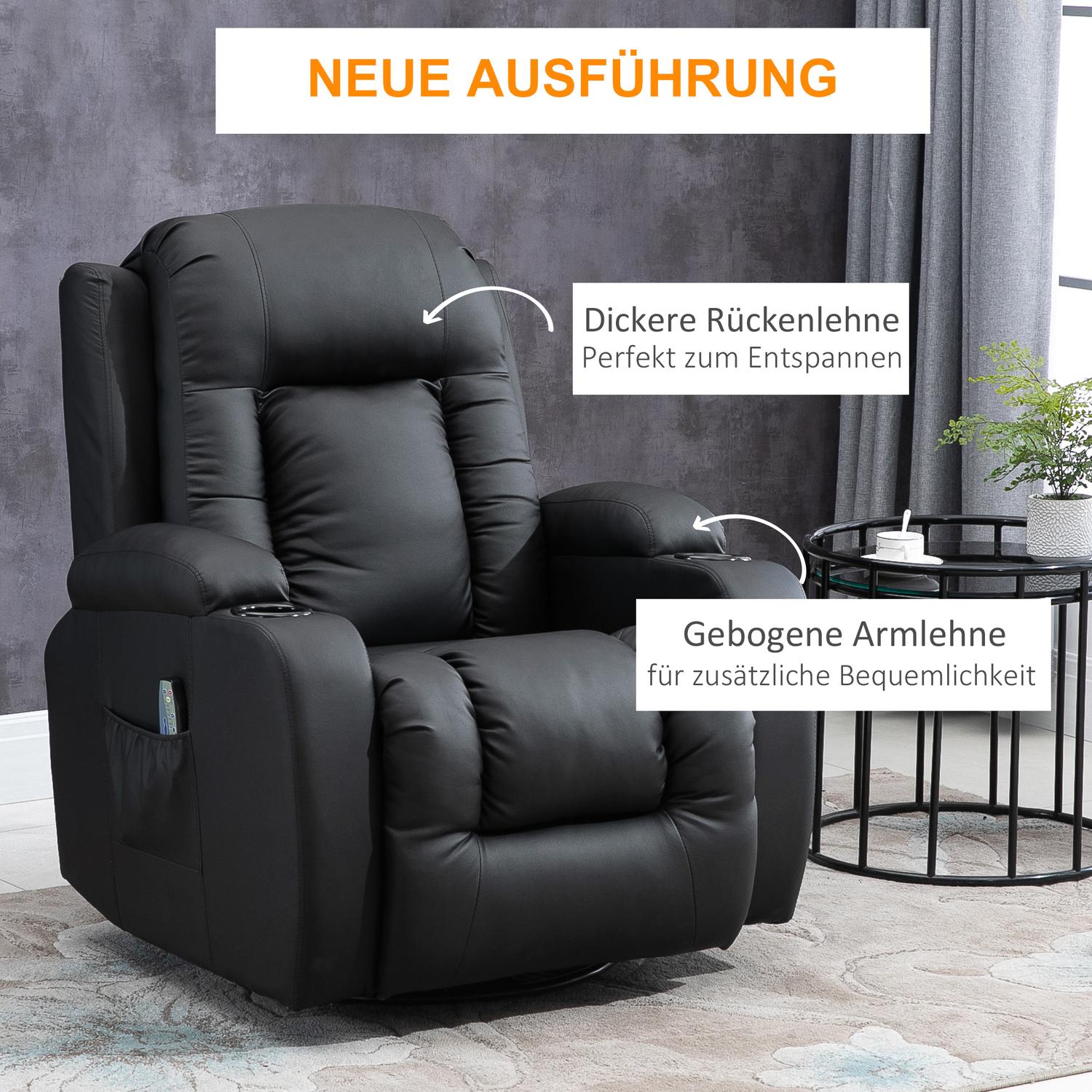 Ligstoel massagestoel met warmte, afstandsbediening en bekerhouder – Zwart