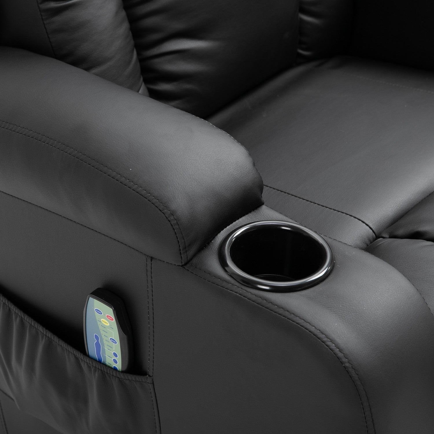 Ligstoel massagestoel met warmte, afstandsbediening en bekerhouder – Zwart