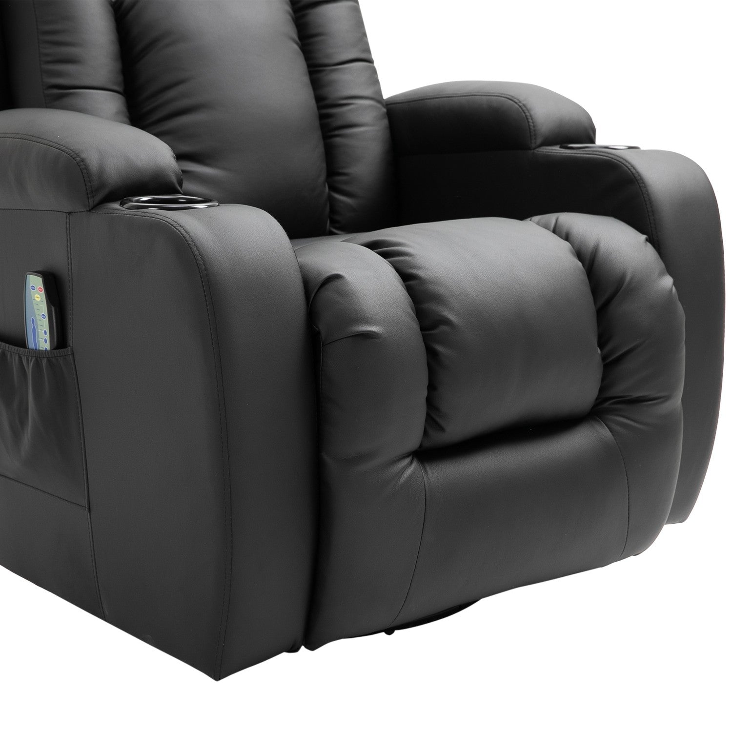Ligstoel massagestoel met warmte, afstandsbediening en bekerhouder – Zwart