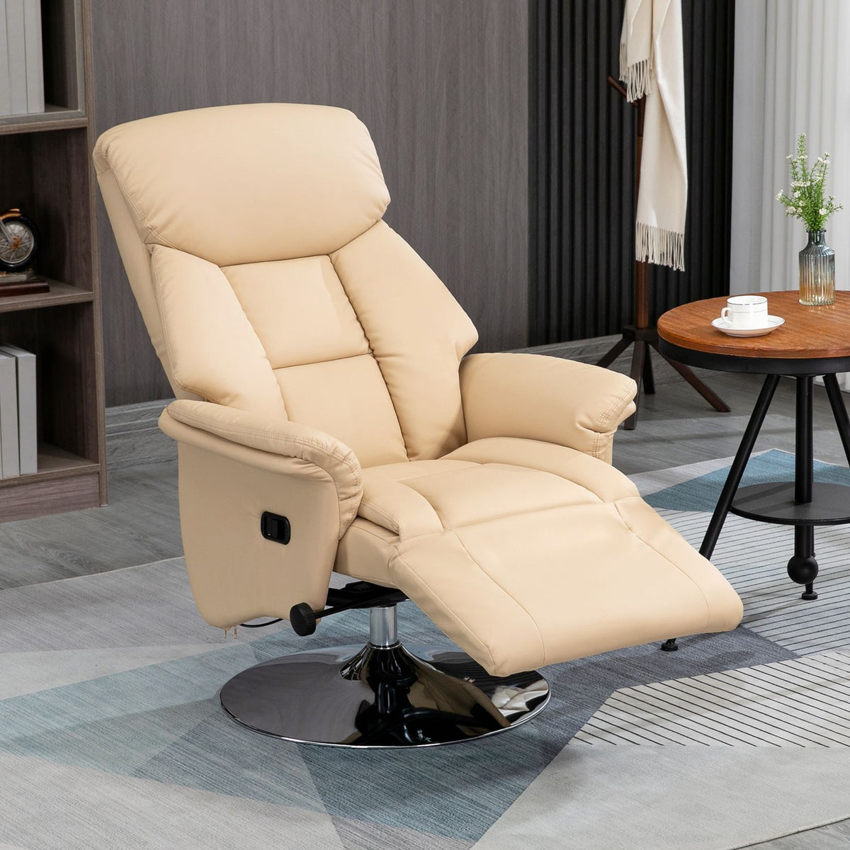 Ligstoel, kunstleer, 360° draaibaar, beige